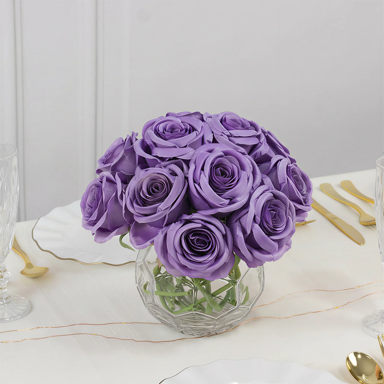 10 Pcs Purple Silk Roses - Realistic 12" Artificial Flowers for Arrangements & Bouquets - Image 8