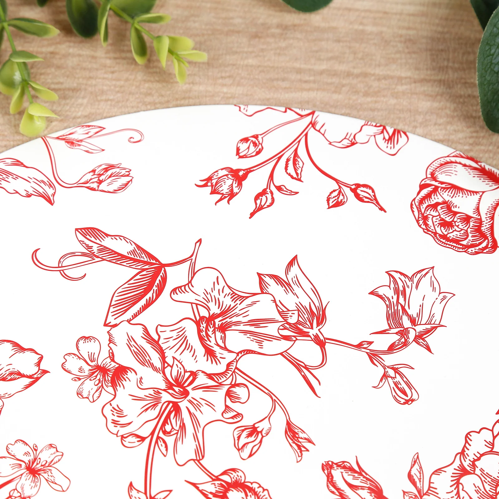 10-Pack Disposable Table Placemats in French Toile Print 13" in Matte White/Red - Classy Cardboard Placemats for Dinner Parties & Banquets - Image 7