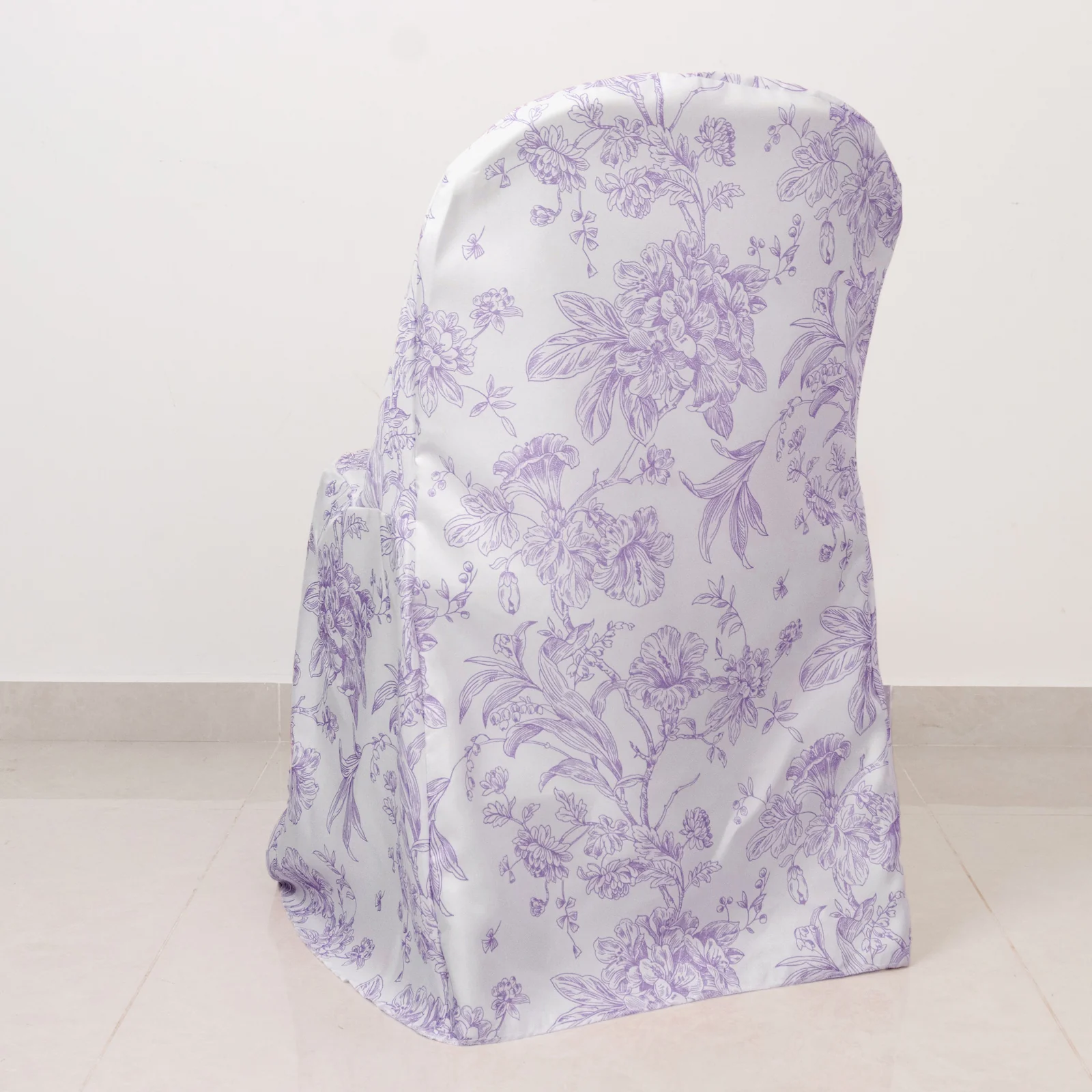 10 Pack Polyester Folding Chair Covers – White Lavender Lilac French Toile Pattern, Reusable Stain-Resistant Slip-On Slipcovers - Image 2