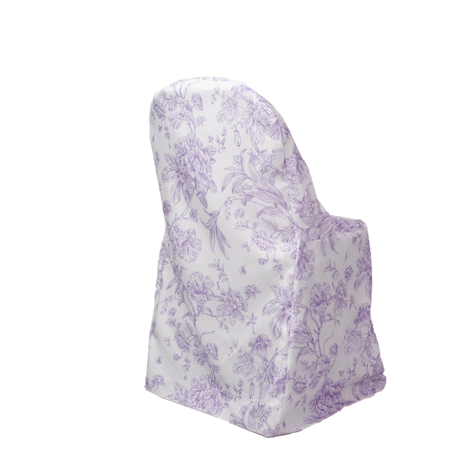 10 Pack Polyester Folding Chair Covers – White Lavender Lilac French Toile Pattern, Reusable Stain-Resistant Slip-On Slipcovers - Image 7