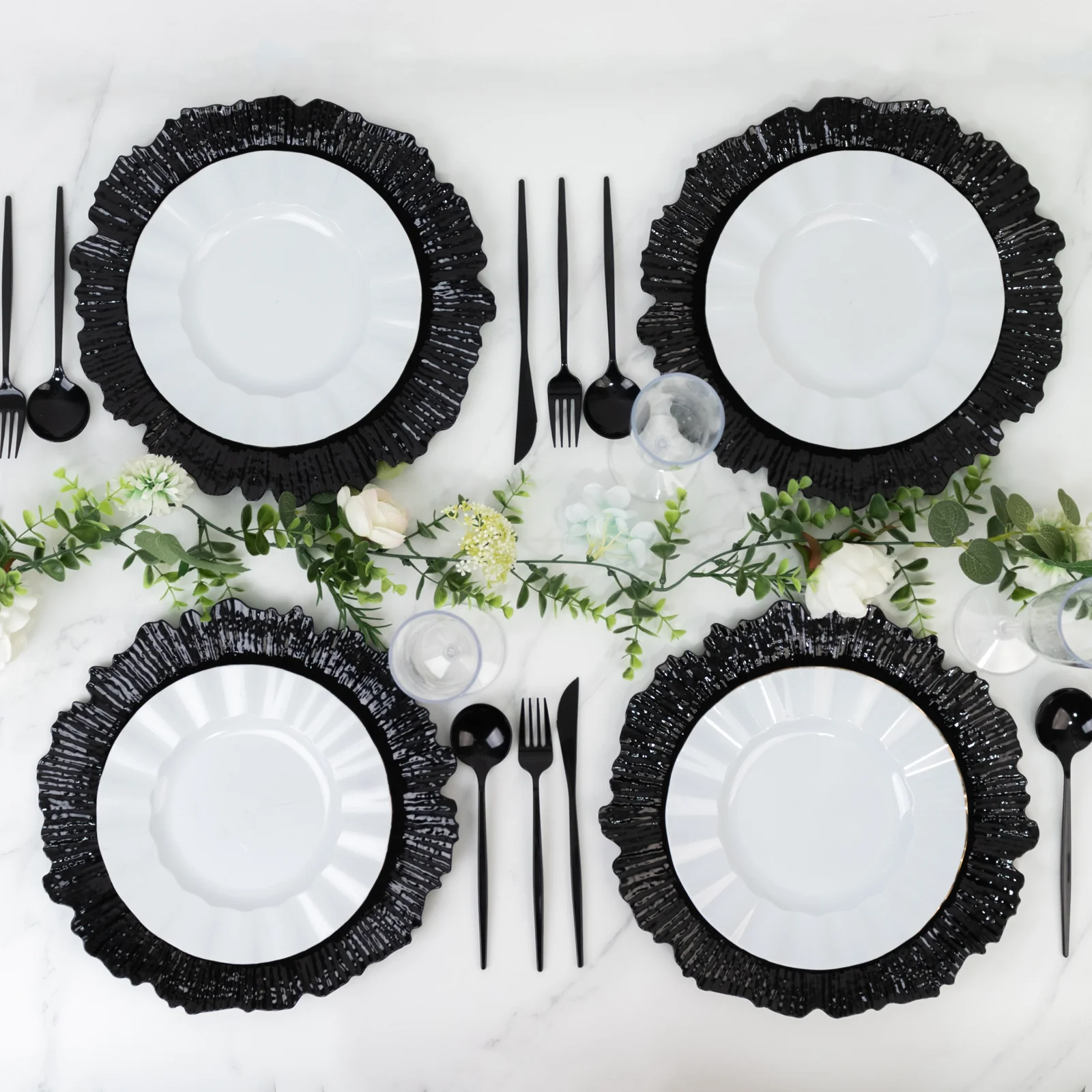 10 Pack Economy Plastic Charger Plates – 13" Black Reef Rim Design Chargers for Weddings & Parties - Image 6