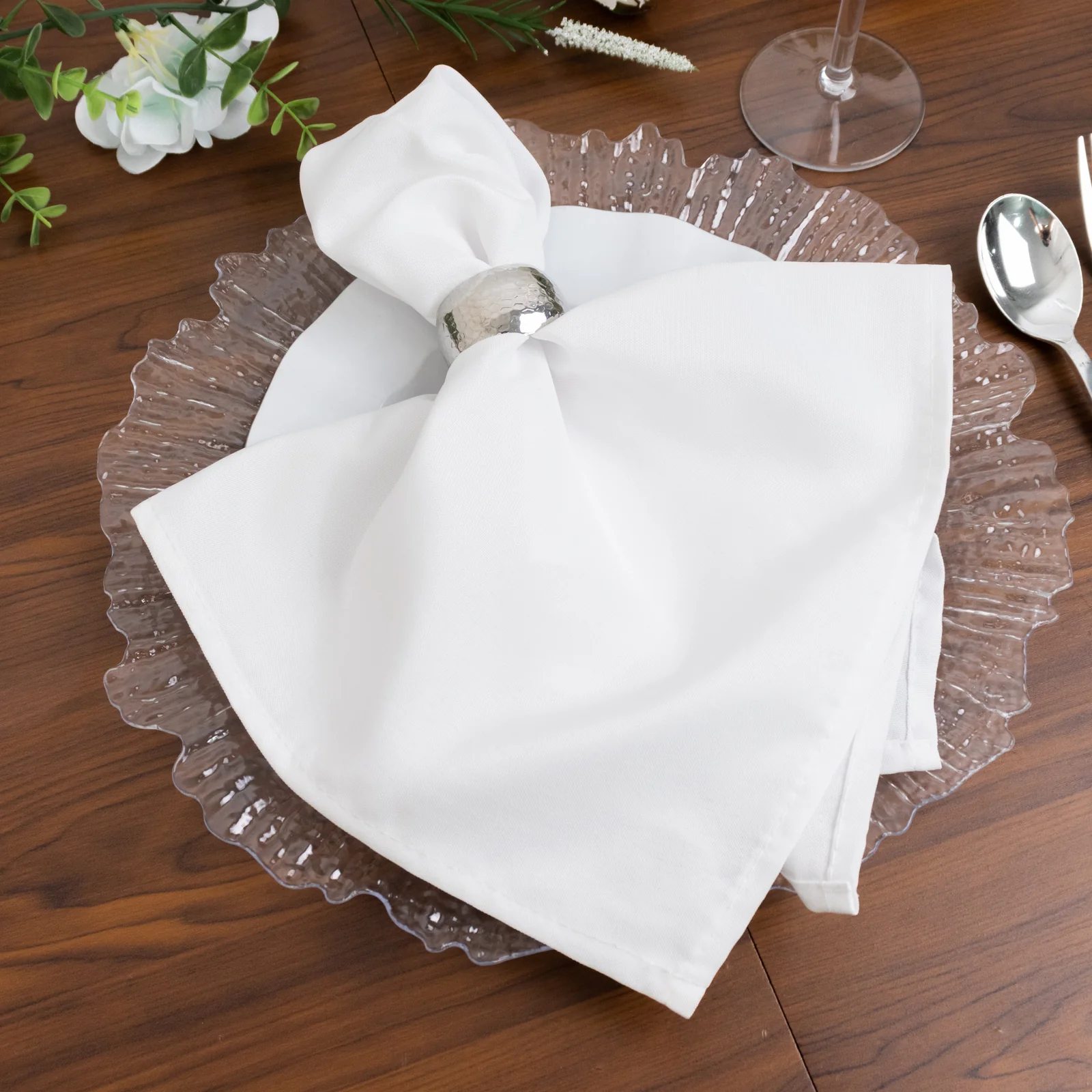 10 Pack Economy Plastic Charger Plates – 13" Clear Reef Rim Design Chargers for Weddings & Parties - Image 6