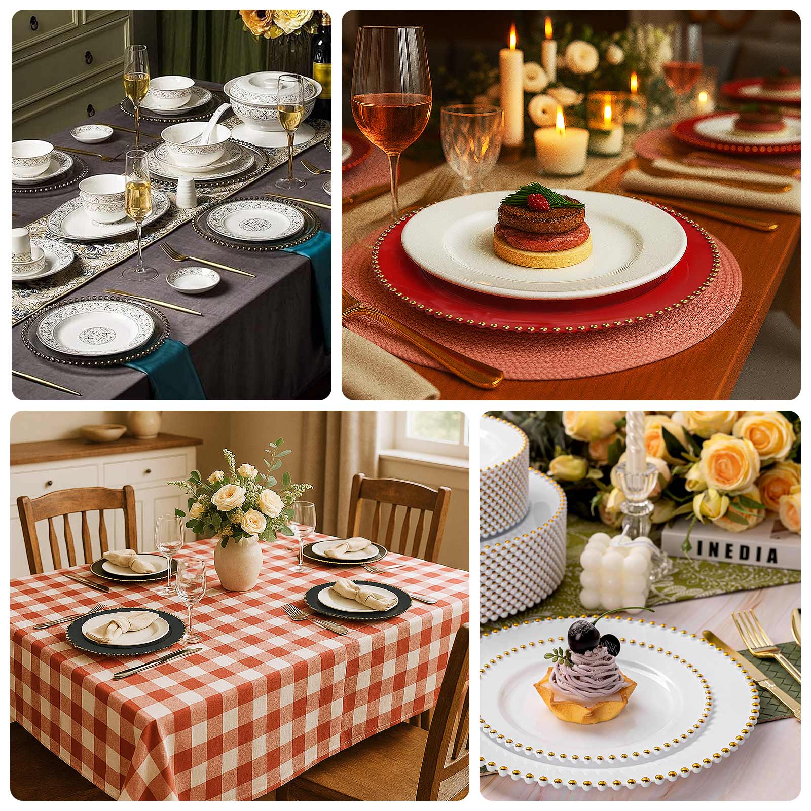 10-Pack Economy Plastic Charger Plates 13" Round Clear with Silver Beaded Rim - Stylish Dinner Party Serving Plates - Image 5