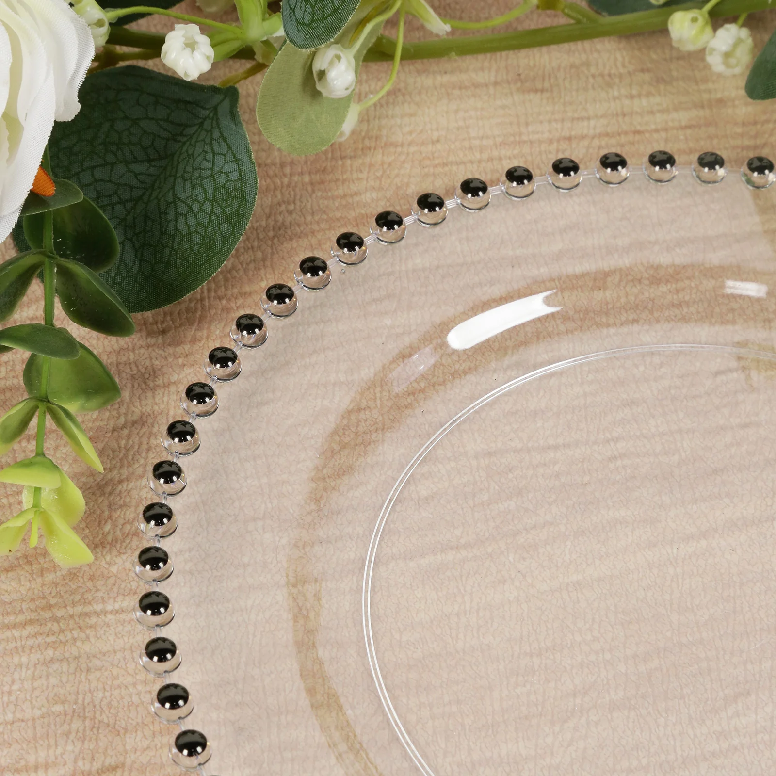 10-Pack Plastic Dessert Appetizer Plates in Clear with Black Beaded Rim, Disposable Round Salad Party Plates 8" - Image 7