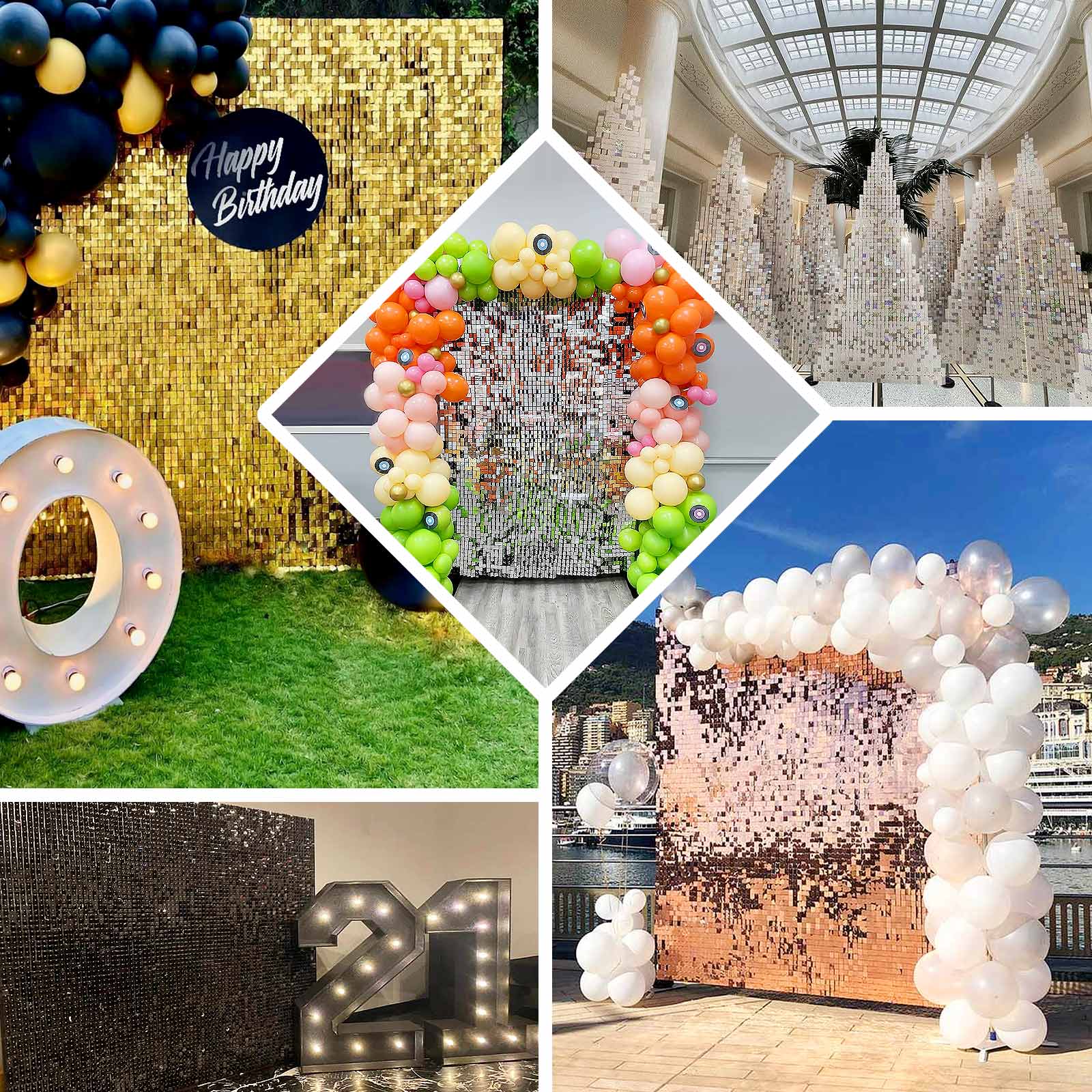 Ritzy Silver Square Sequin Shimmer Wall Photo Backdrop Panels, Party Active Spangle Wall Art Décor 10 Panels 10sq.ft - Image 5