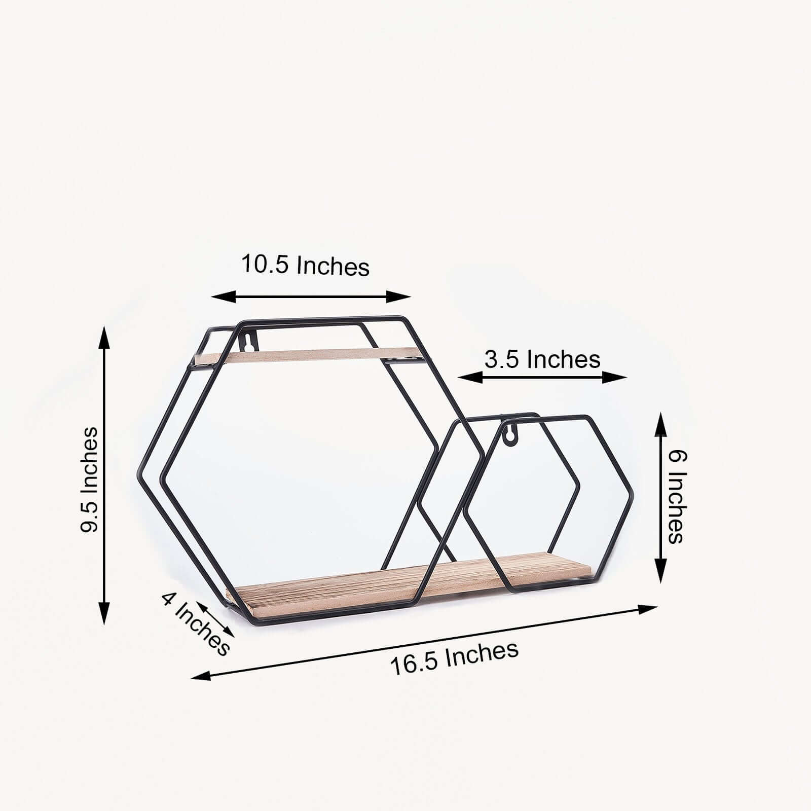 2-Tier Hexagon Floating Shelf, Dessert Display Stand With Black Double Geometric Design 10"x17" - Image 3