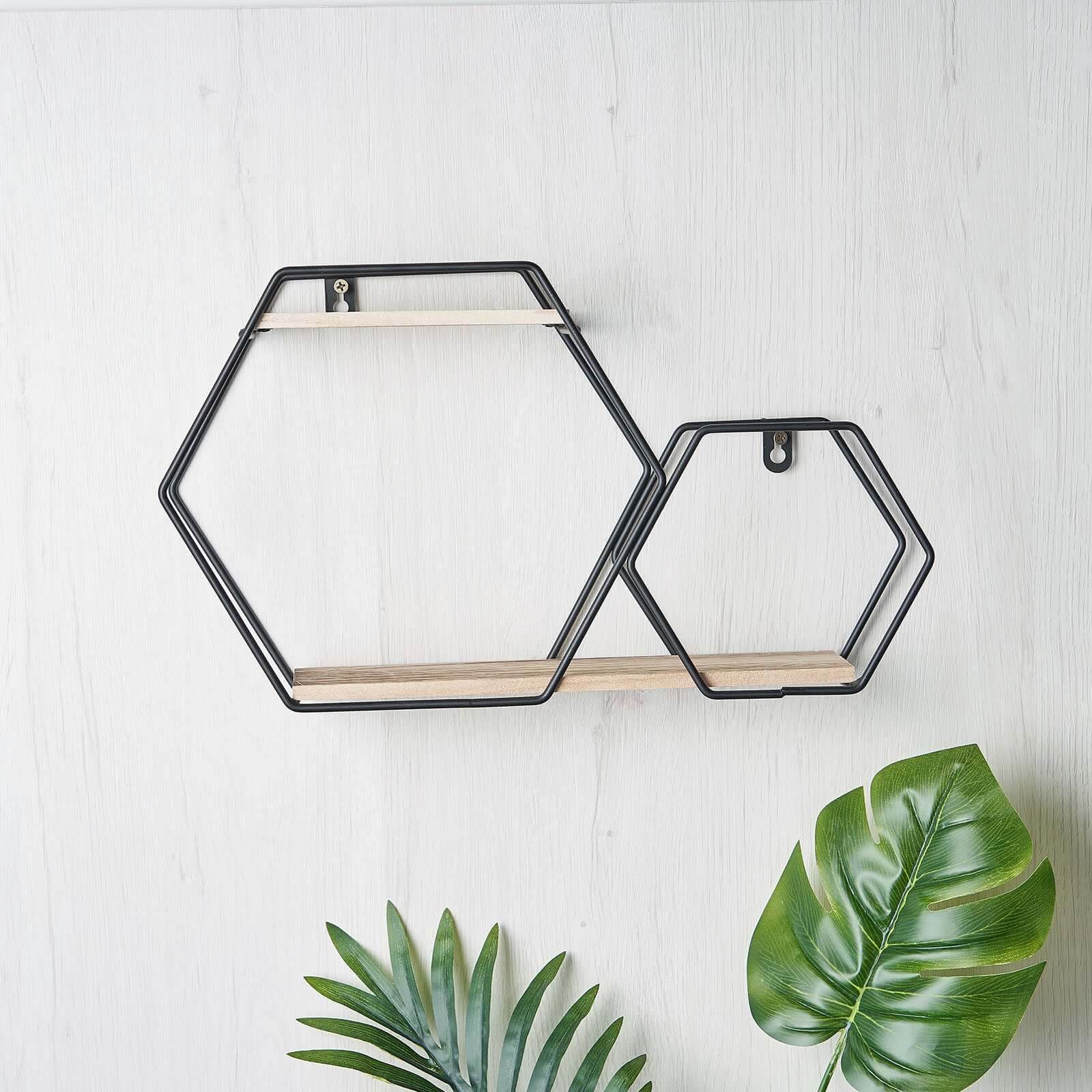 2-Tier Hexagon Floating Shelf, Dessert Display Stand With Black Double Geometric Design 10"x17" - Image 9
