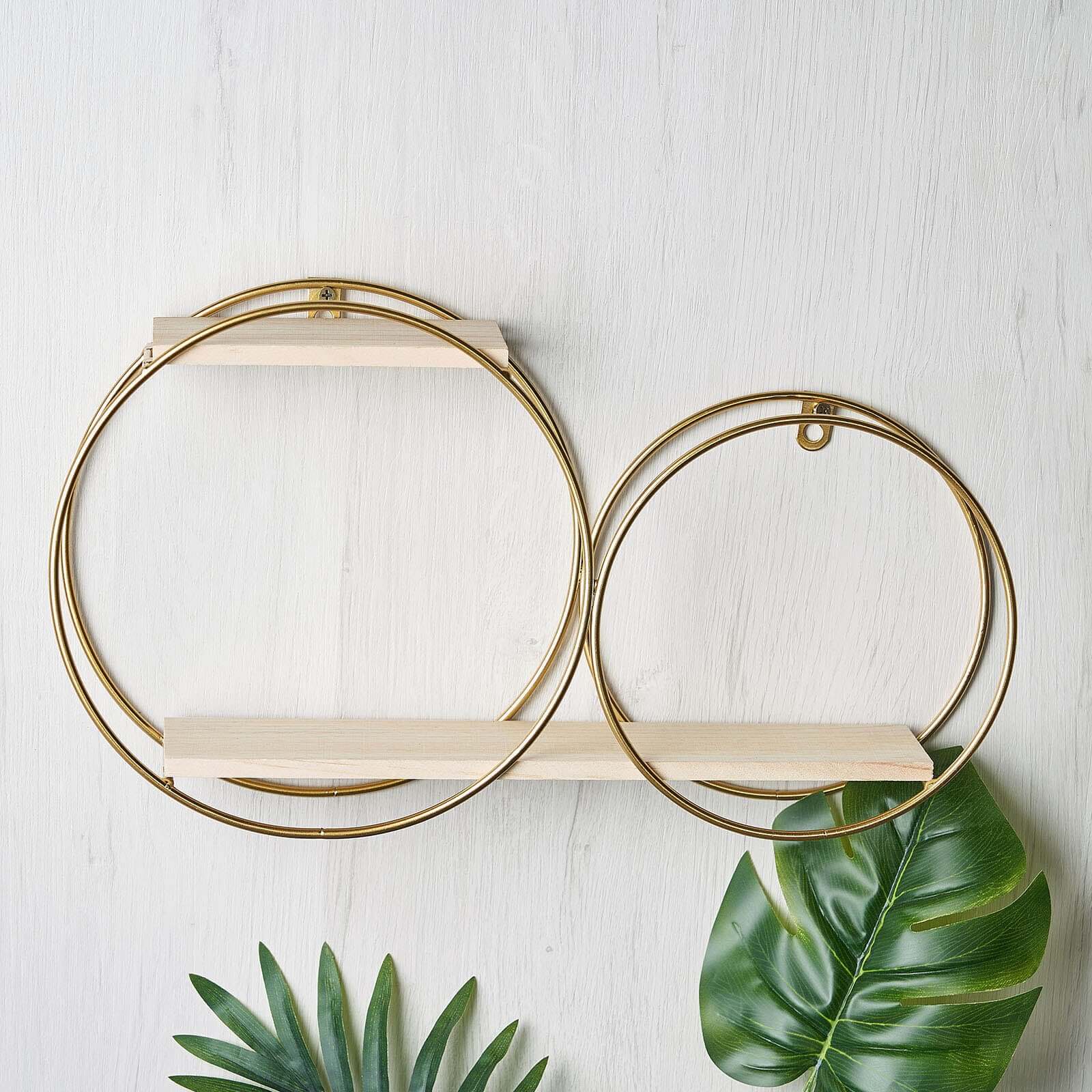 2-Tier Round Floating Shelf, Dessert Display Stand, Hanging Wall Shelf Gold With Double Hoop Design 10"x18" - Image 12