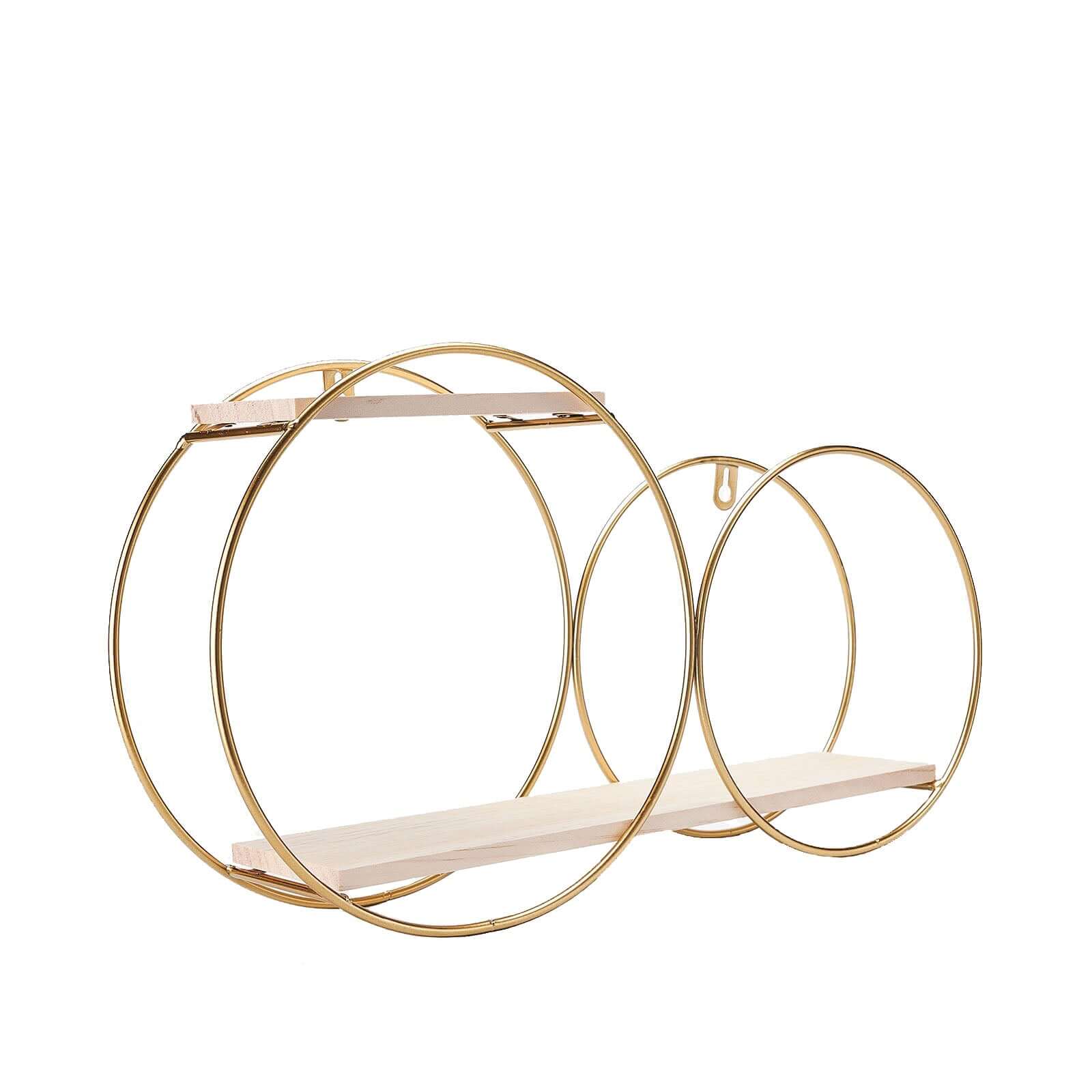 2-Tier Round Floating Shelf, Dessert Display Stand, Hanging Wall Shelf Gold With Double Hoop Design 10"x18" - Image 19