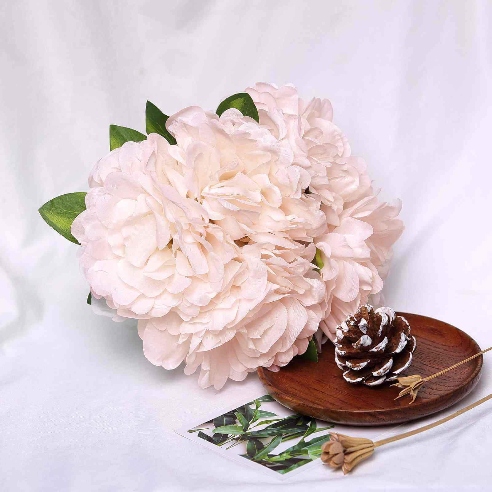 Blush Real Touch Artificial Silk Peonies Flower Bouquet 11" - Image 2