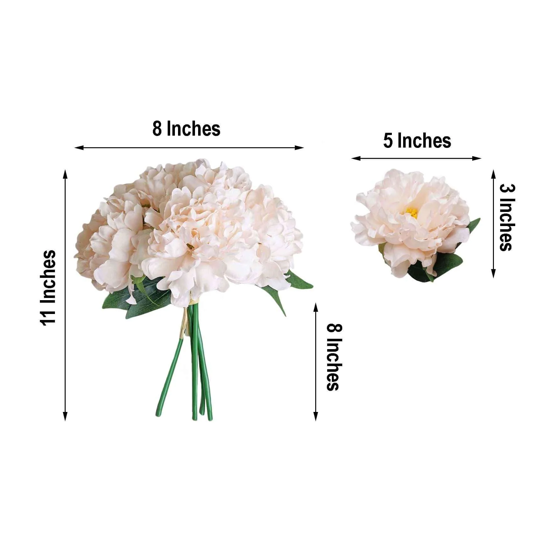 Blush Real Touch Artificial Silk Peonies Flower Bouquet 11" - Image 3