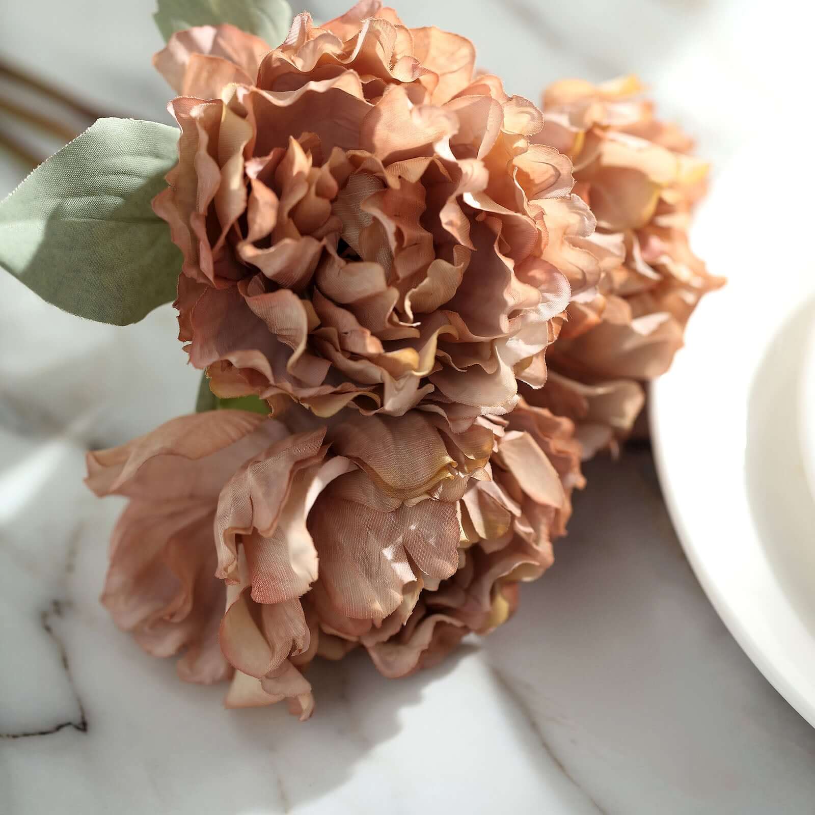 Dusty Rose Real Touch Artificial Silk Peonies Flower Bouquet 11" - Image 2