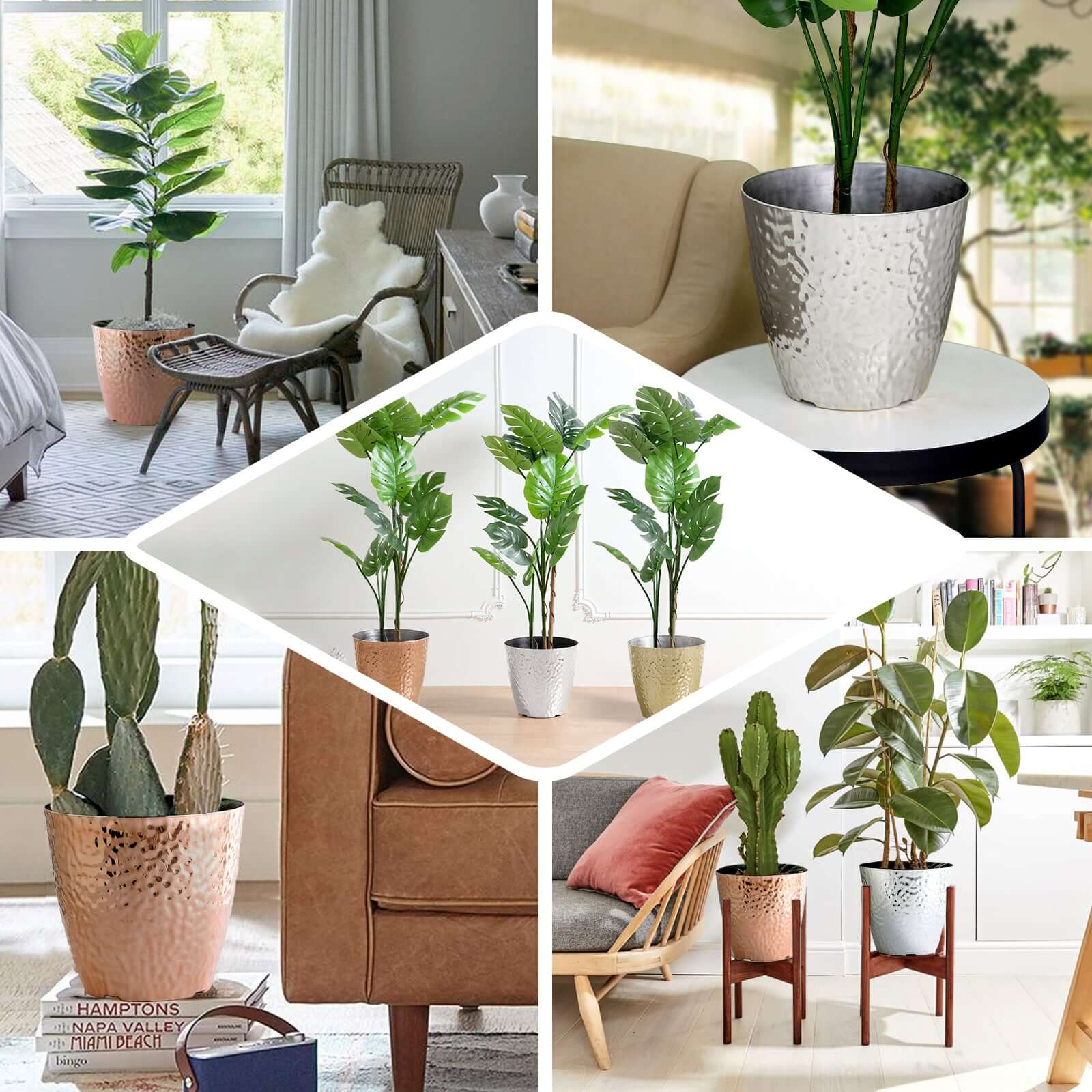 Gold Hammered Design Large Indoor Flower Plant Pot, Decorative Greenery Planter 11" - Image 5