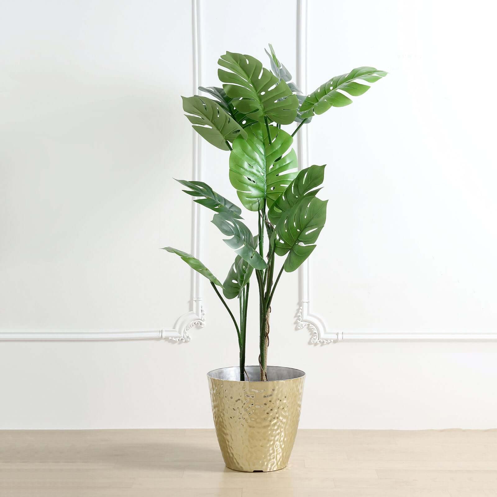 Gold Hammered Design Large Indoor Flower Plant Pot, Decorative Greenery Planter 11" - Image 6