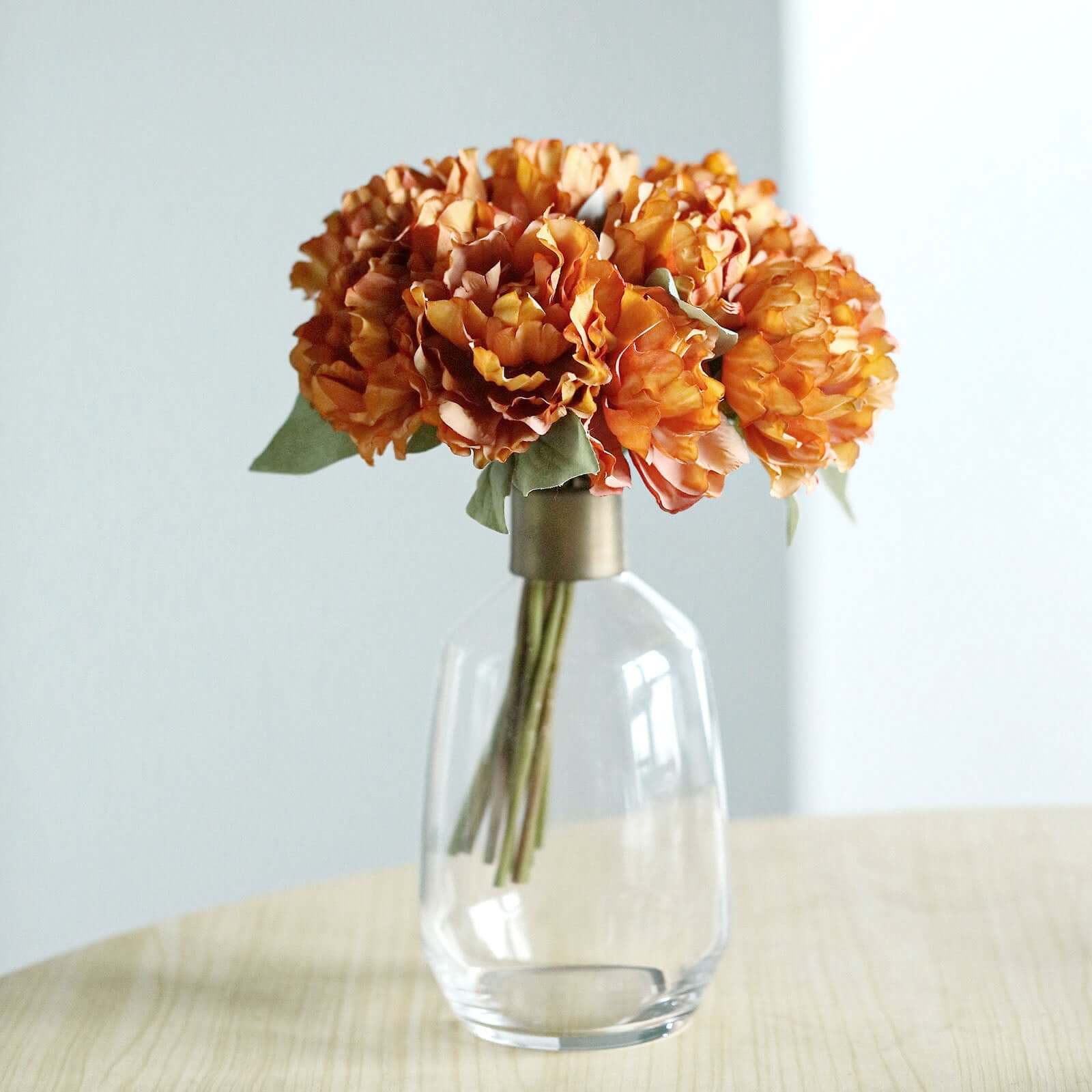 Orange Real Touch Artificial Silk Peonies Flower Bouquet 11" - Image 7