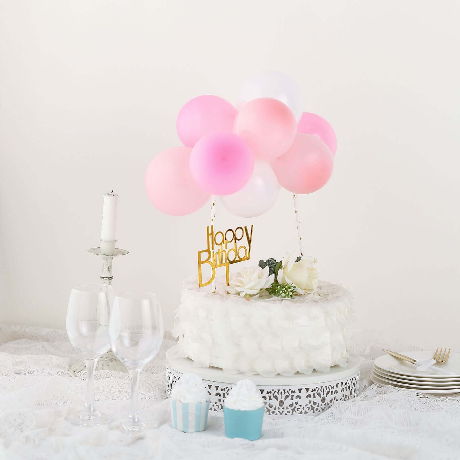 11 Pcs Balloon Cake Topper Blush, Pink and White - Vibrant Clustered Mini Garland Cake Inserts for DIY Party Decorations - Image 6