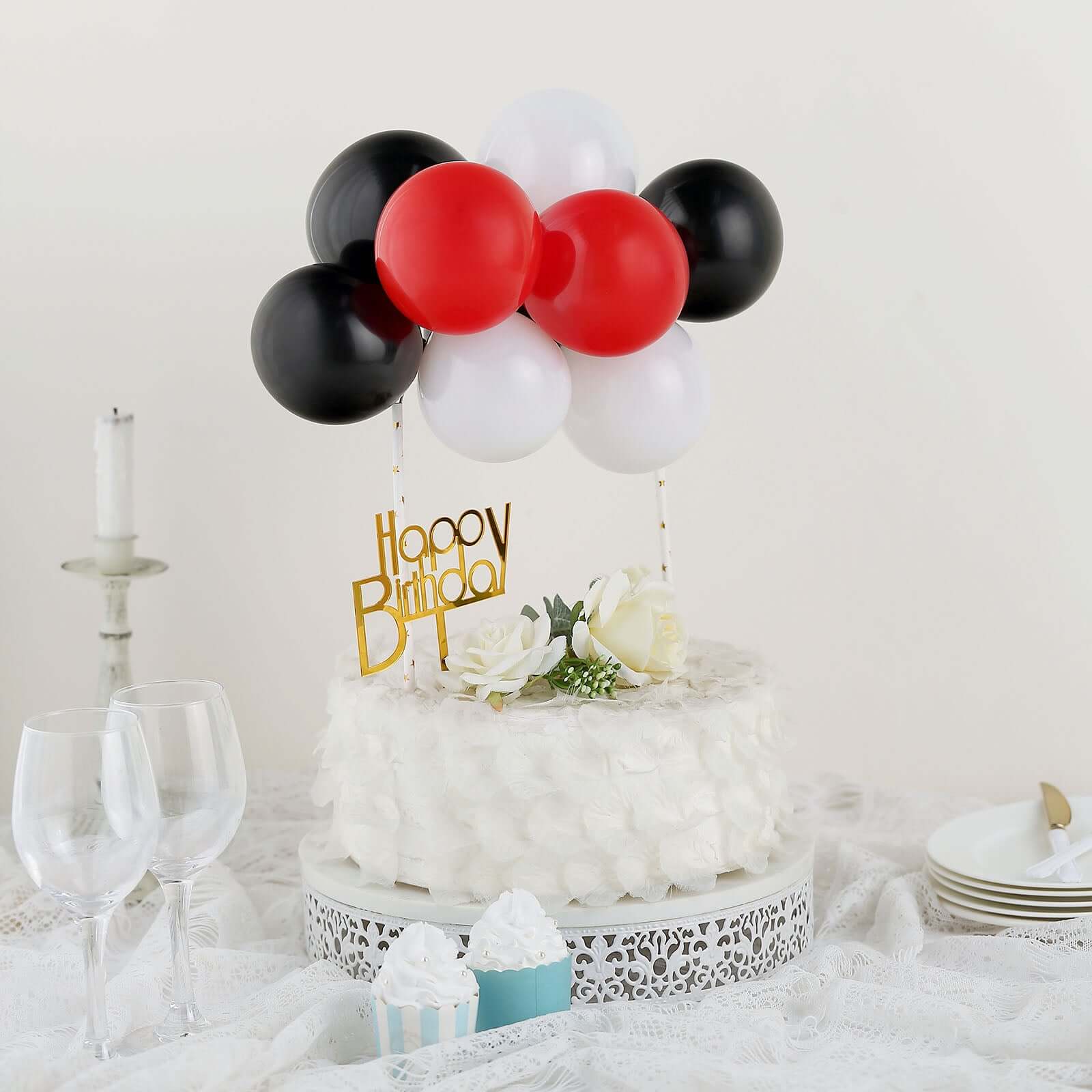 11 Pcs Balloon Cake Topper Kit Black, Red and White - Vibrant Clustered Mini Garland Cake Inserts for DIY Party Decorations - Image 8