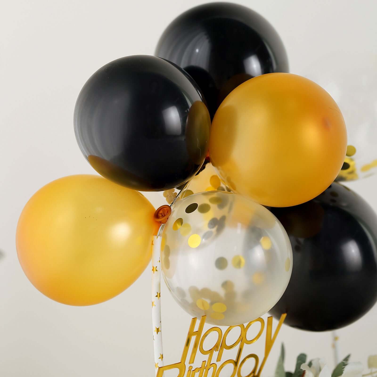 11 Pcs Confetti Balloon Cake Topper Black, Clear and Gold - Vibrant Clustered Mini Garland Cake Inserts for DIY Party Decorations - Image 11