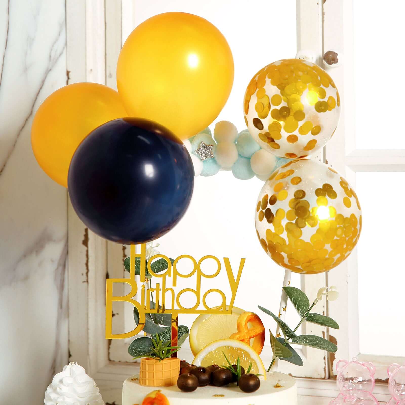 11 Pcs Confetti Balloon Cake Topper Black, Clear and Gold - Vibrant Clustered Mini Garland Cake Inserts for DIY Party Decorations - Image 8