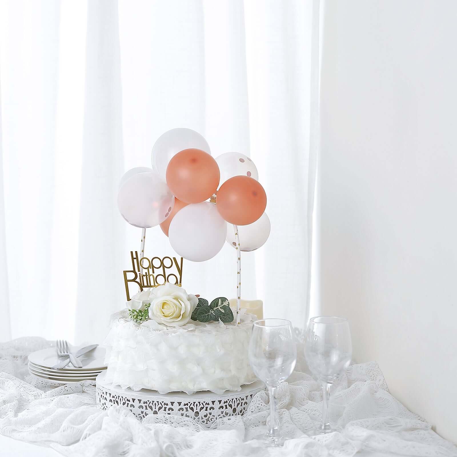 11 Pcs Confetti Balloon Cake Topper Clear, Rose Gold and White - Vibrant Clustered Mini Garland Cake Inserts for DIY Party Decorations - Image 5