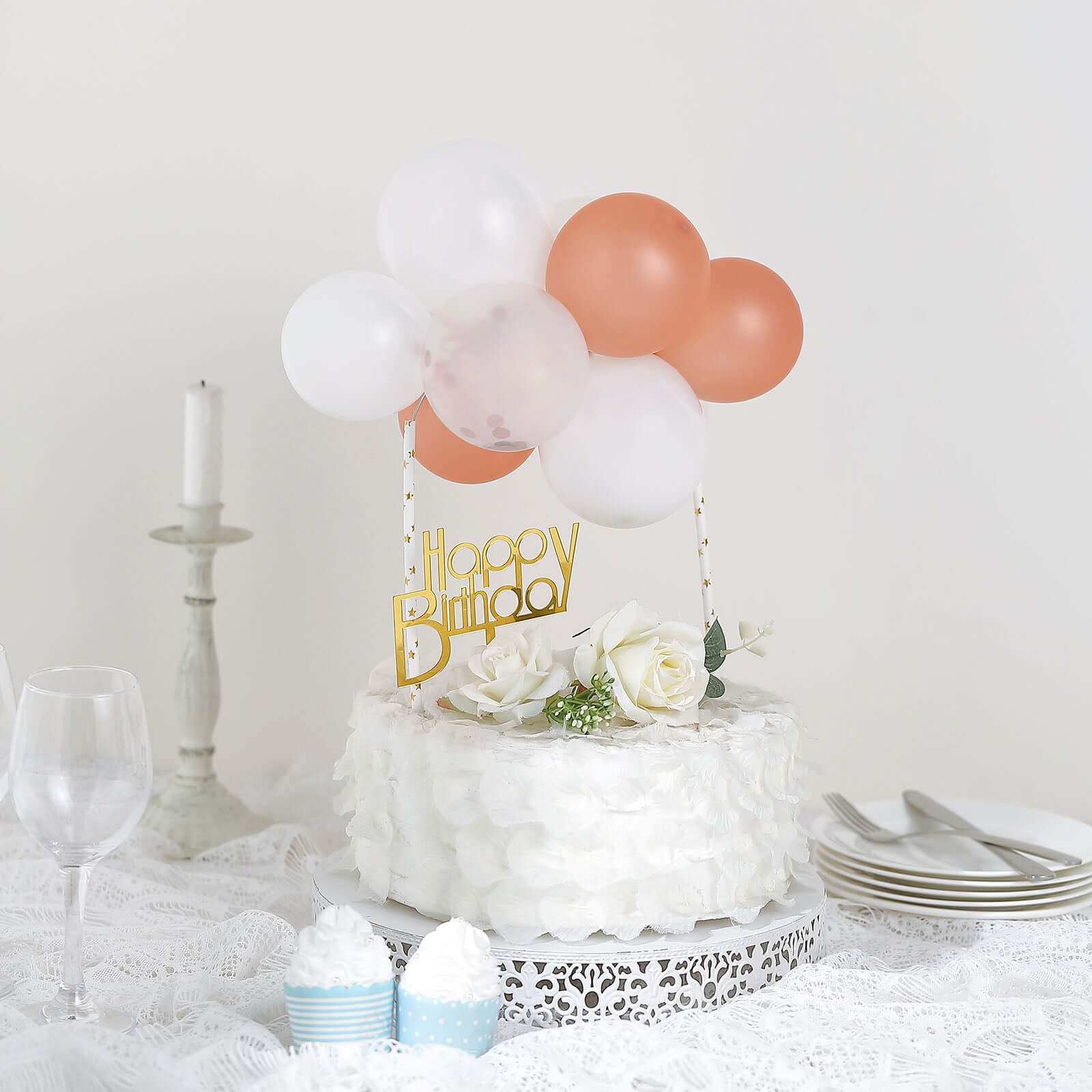 11 Pcs Confetti Balloon Cake Topper Clear, Rose Gold and White - Vibrant Clustered Mini Garland Cake Inserts for DIY Party Decorations - Image 6