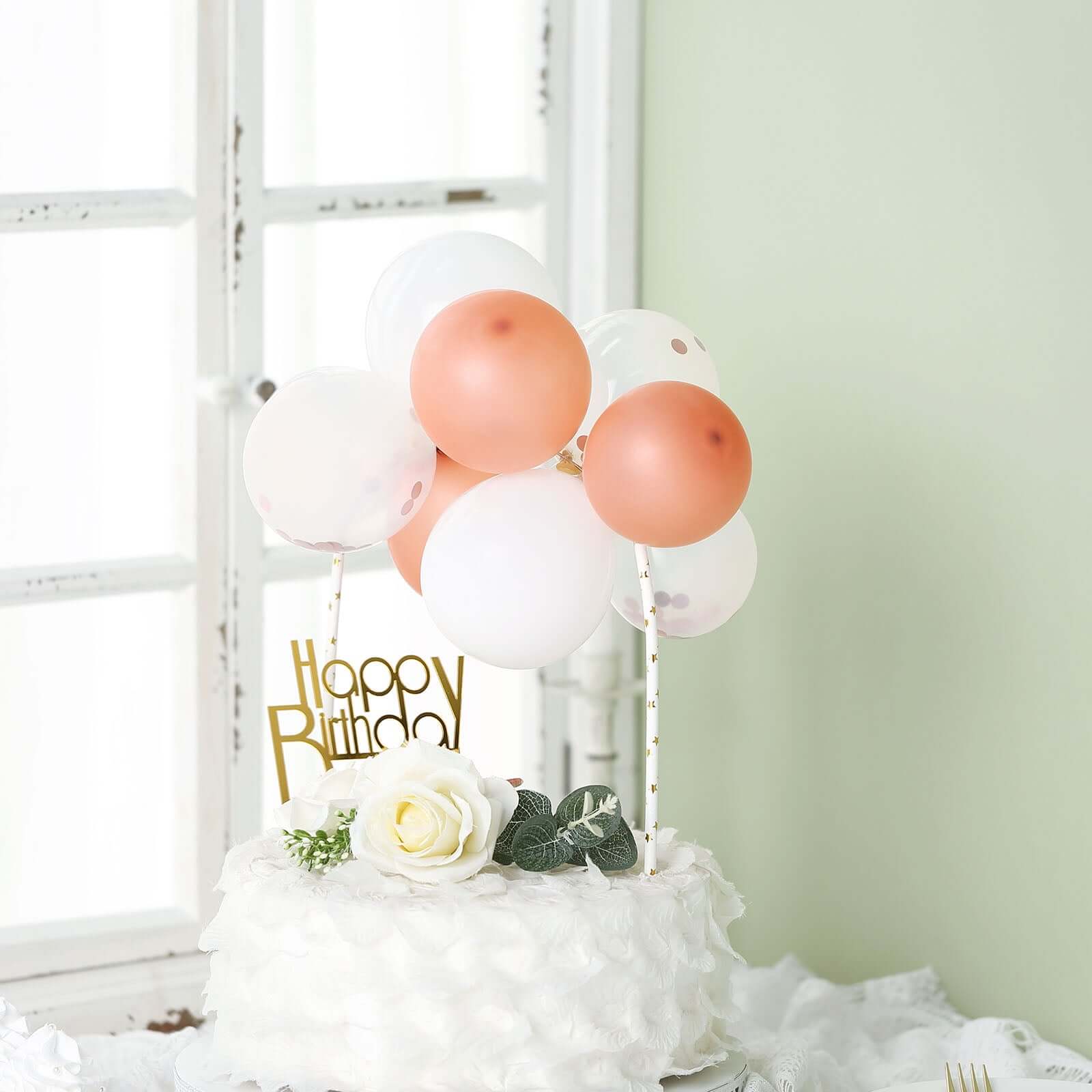 11 Pcs Confetti Balloon Cake Topper Clear, Rose Gold and White - Vibrant Clustered Mini Garland Cake Inserts for DIY Party Decorations - Image 8