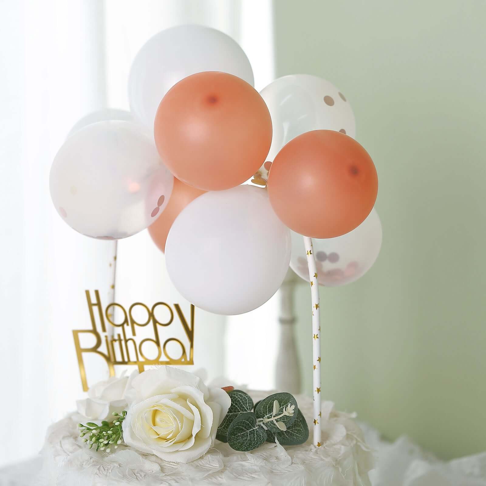 11 Pcs Confetti Balloon Cake Topper Clear, Rose Gold and White - Vibrant Clustered Mini Garland Cake Inserts for DIY Party Decorations - Image 9