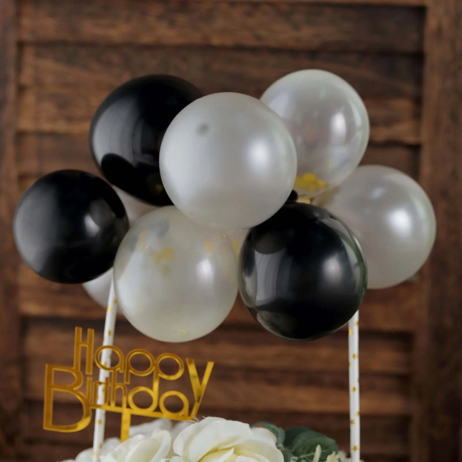 11 Pcs Confetti Balloon Cake Topper Kit Black, Silver and Clear - Vibrant Clustered Mini Garland Cake Inserts for DIY Party Decorations - Image 2
