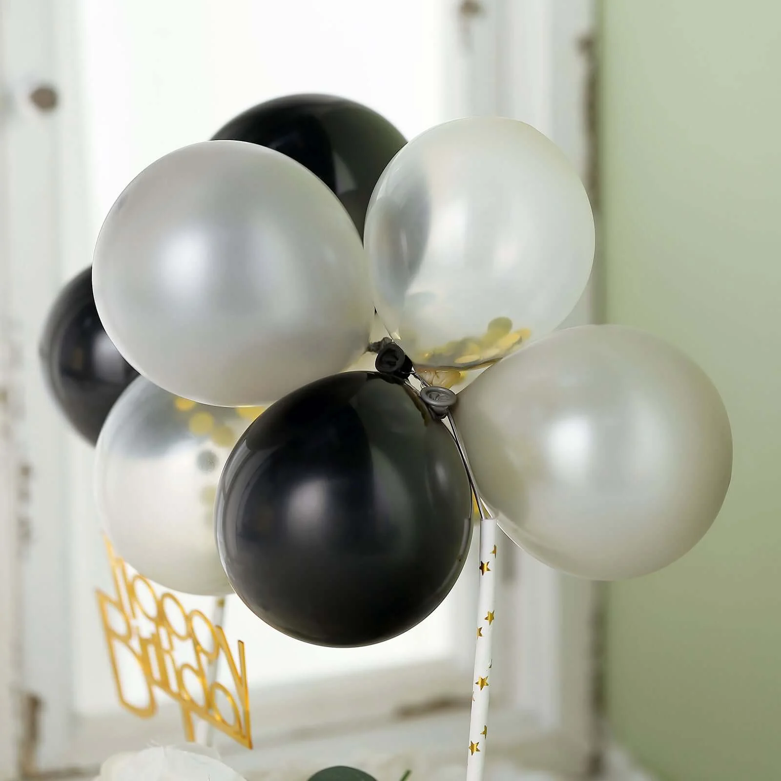 11 Pcs Confetti Balloon Cake Topper Kit Black, Silver and Clear - Vibrant Clustered Mini Garland Cake Inserts for DIY Party Decorations - Image 6