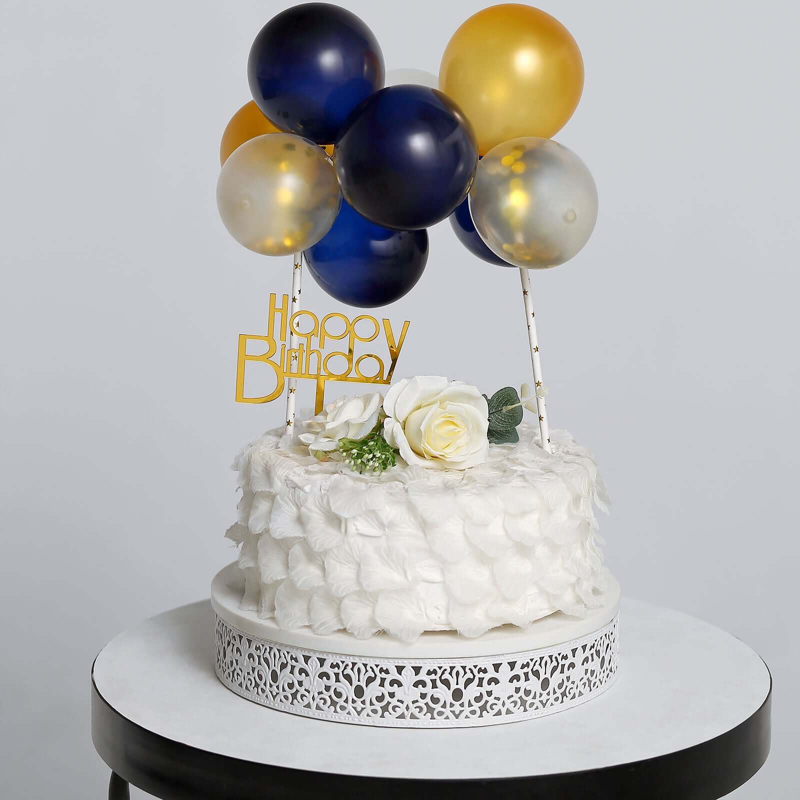 11 Pcs Confetti Balloon Cake Topper Kit Clear, Gold and Navy Blue - Vibrant Clustered Mini Garland Cake Inserts for DIY Party Decorations - Image 10