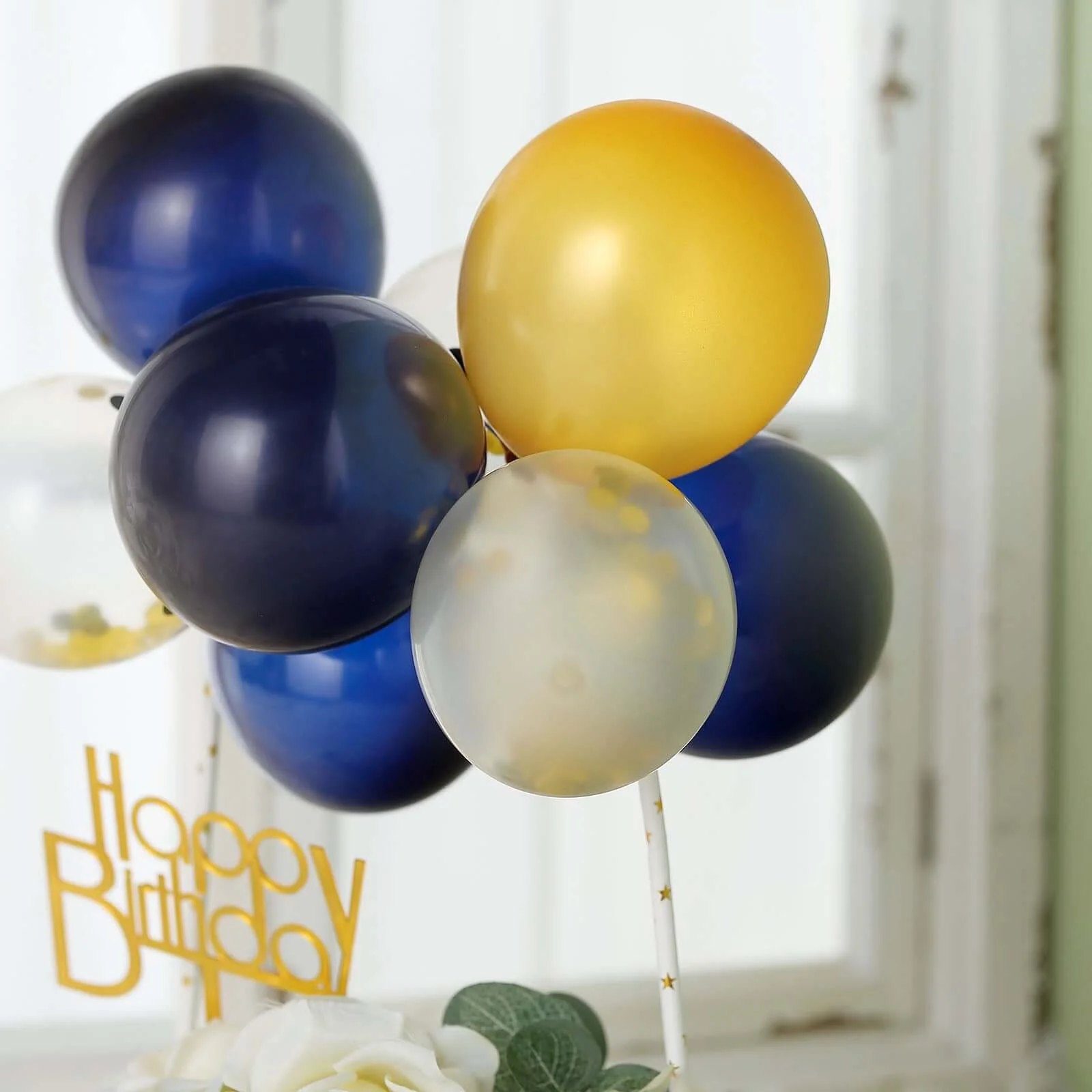 11 Pcs Confetti Balloon Cake Topper Kit Clear, Gold and Navy Blue - Vibrant Clustered Mini Garland Cake Inserts for DIY Party Decorations - Image 8