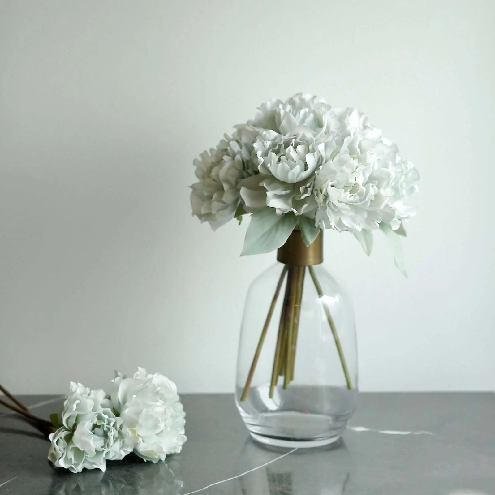 Silver Blue Real Touch Artificial Silk Peonies Flower Bouquet 11"