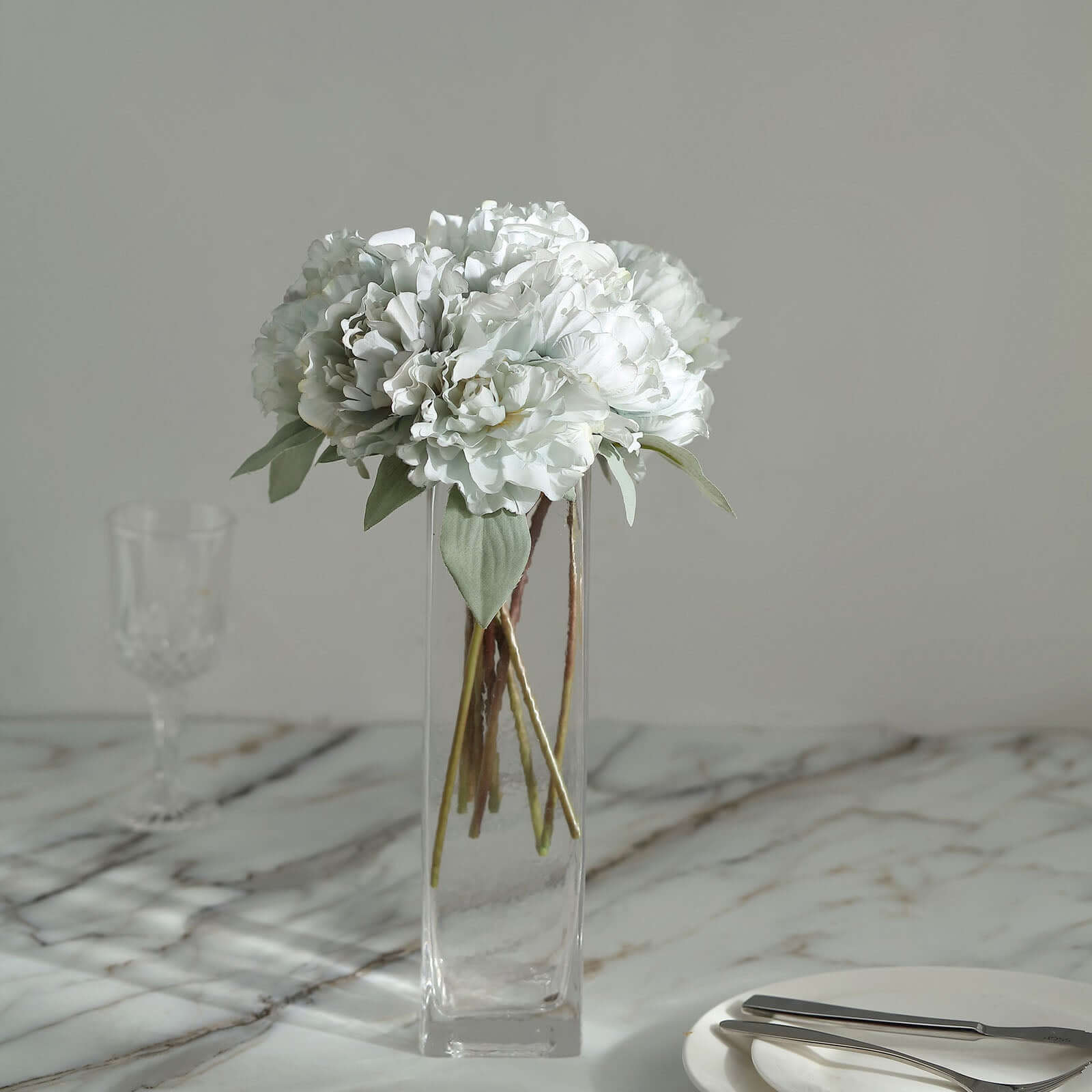 Silver Blue Real Touch Artificial Silk Peonies Flower Bouquet 11" - Image 10
