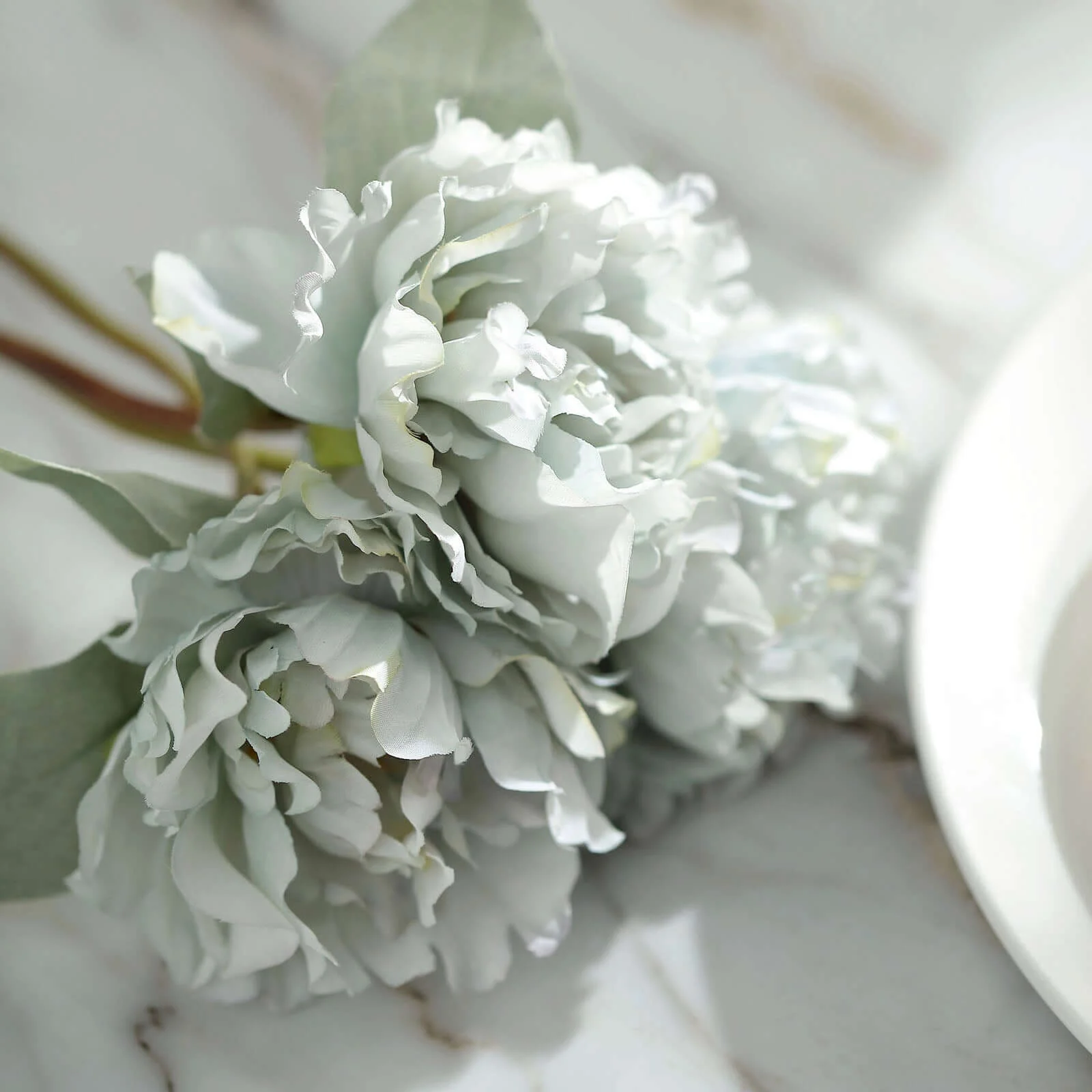 Silver Blue Real Touch Artificial Silk Peonies Flower Bouquet 11" - Image 2