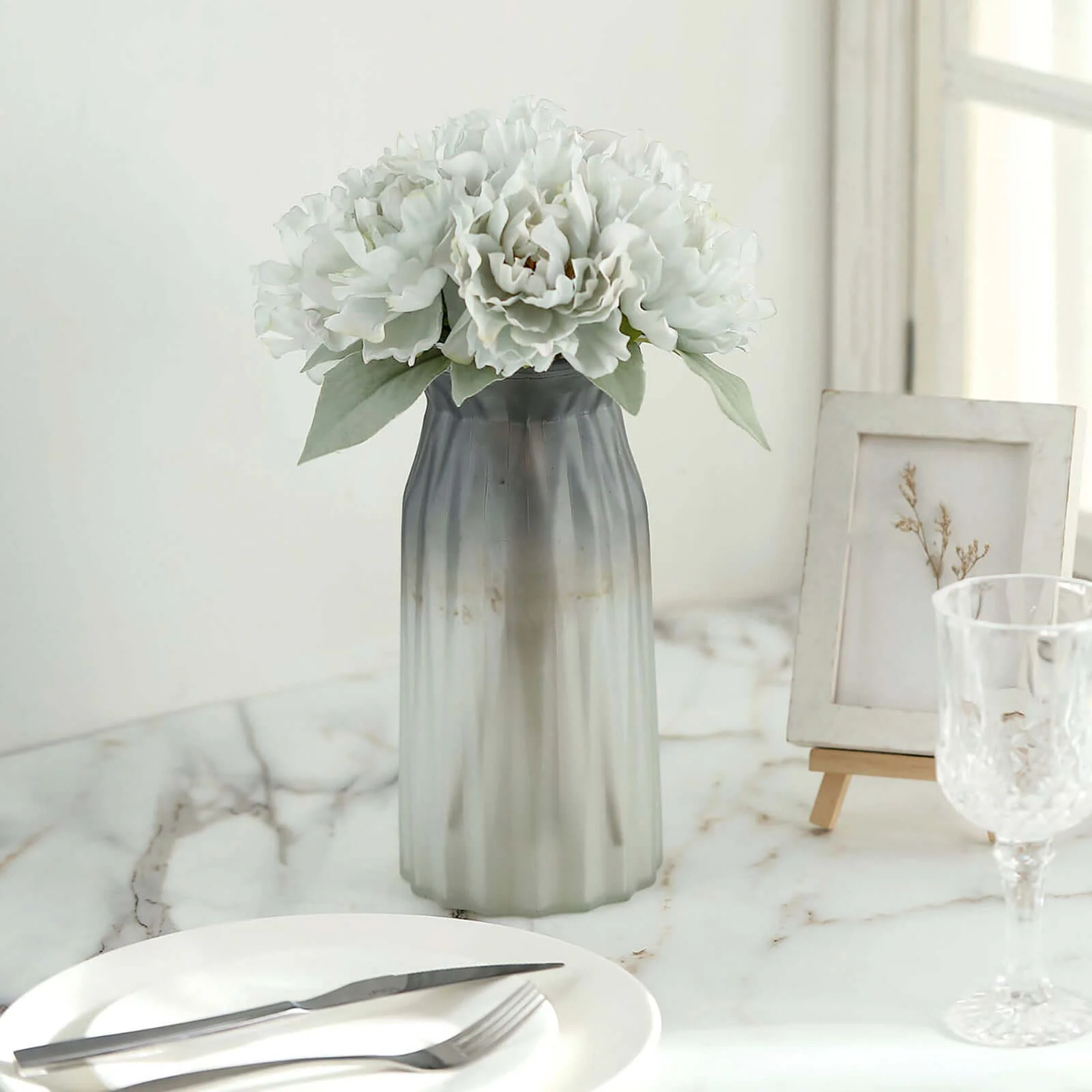 Silver Blue Real Touch Artificial Silk Peonies Flower Bouquet 11" - Image 8