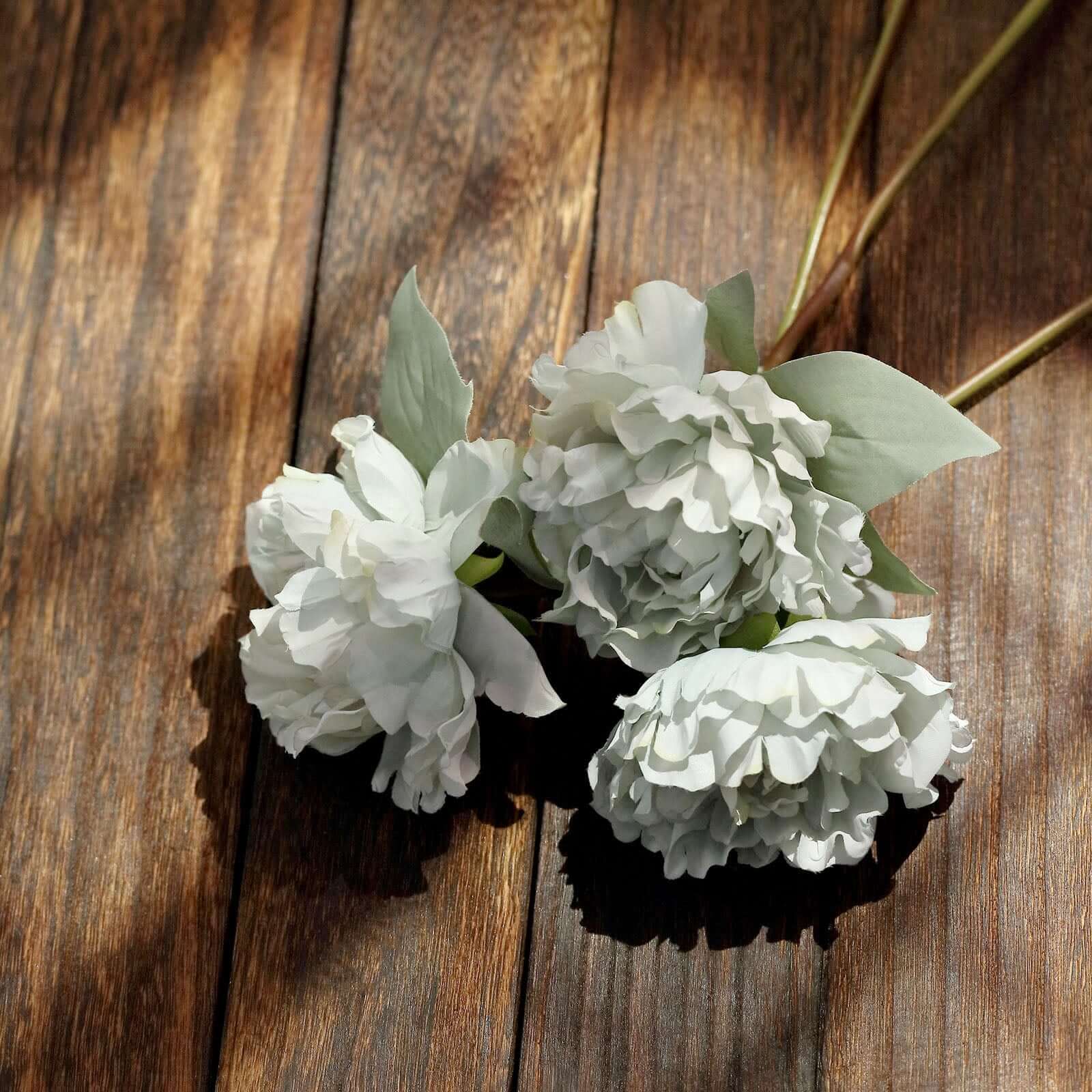Silver Blue Real Touch Artificial Silk Peonies Flower Bouquet 11" - Image 9