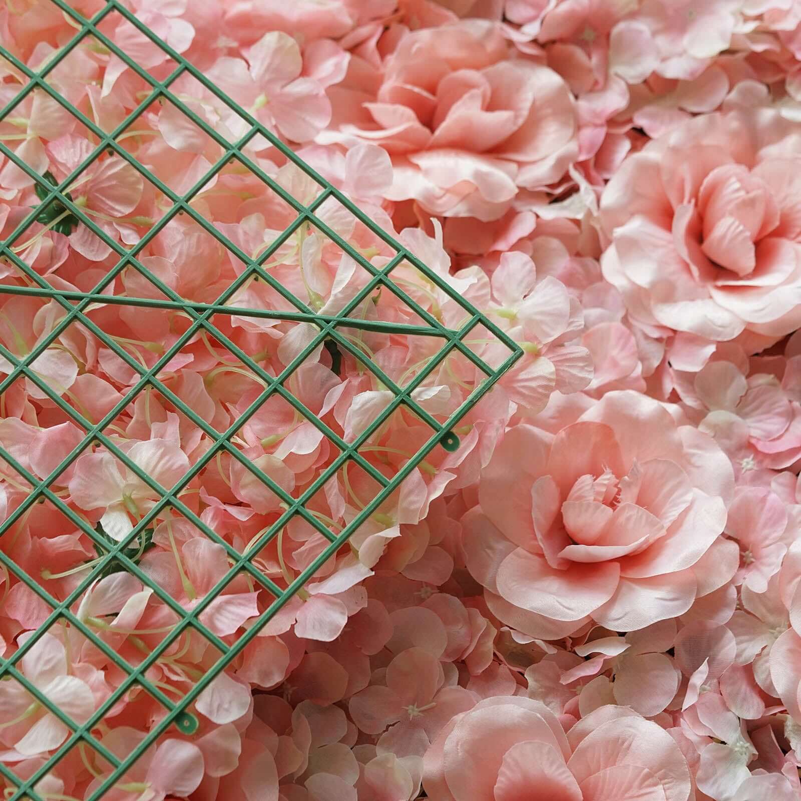 Blush and Cream 3D Silk Rose and Hydrangea Flower Wall Mat Backdrop 4 Artificial Panels 11 Sq ft. - Image 2