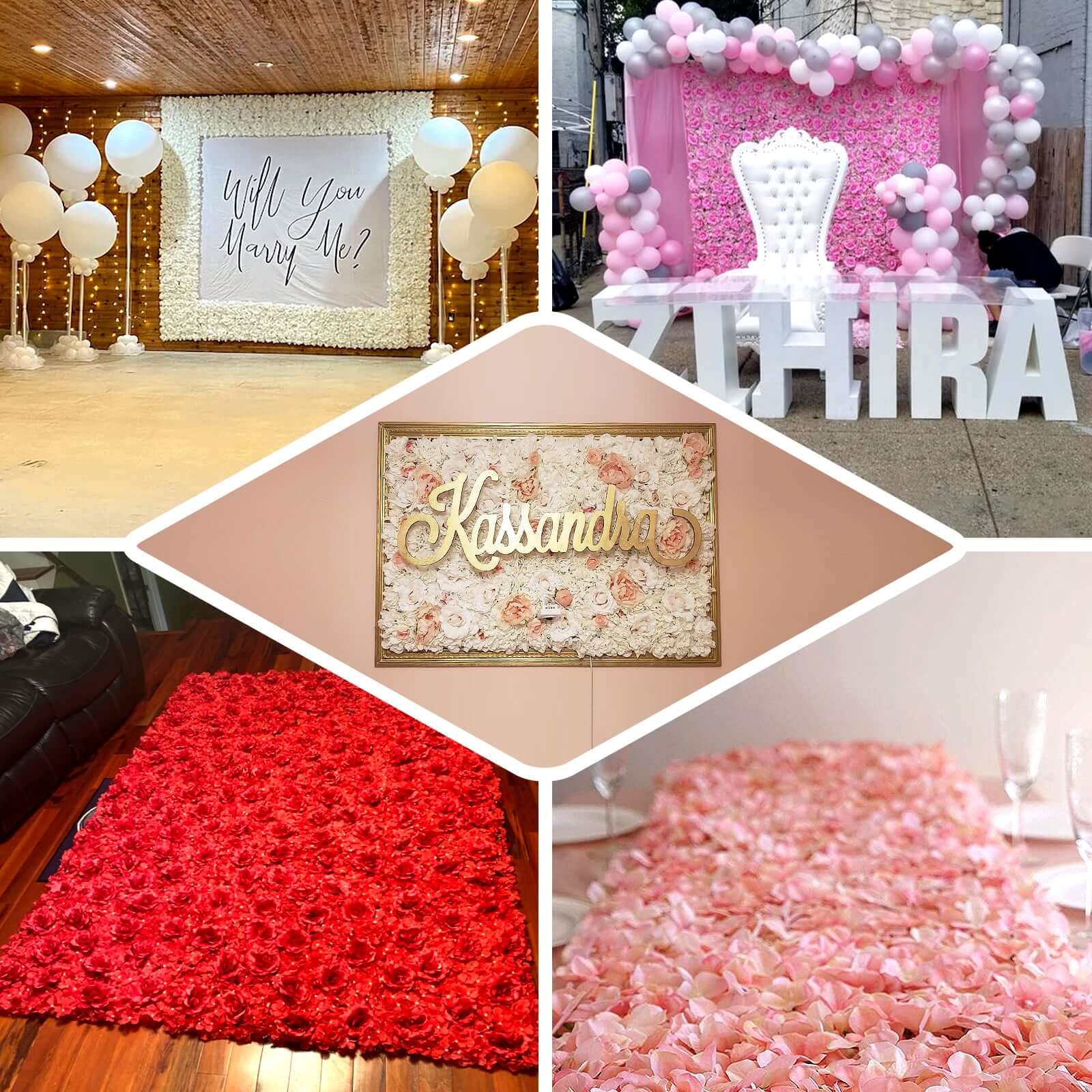 Blush and Cream 3D Silk Rose and Hydrangea Flower Wall Mat Backdrop 4 Artificial Panels 11 Sq ft. - Image 4