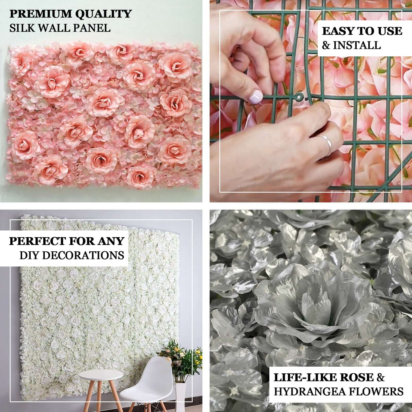 Blush and Cream 3D Silk Rose and Hydrangea Flower Wall Mat Backdrop 4 Artificial Panels 11 Sq ft. - Image 5