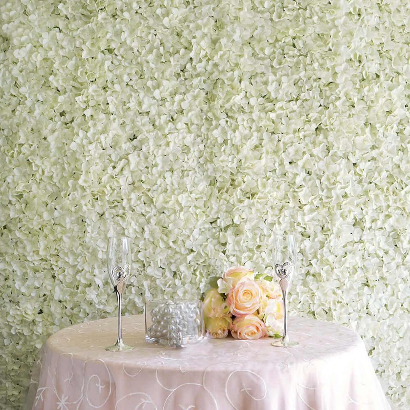 Cream UV Protected Hydrangea Flower Wall Mat Backdrop - 4 Artificial Panels 11 Sq ft.