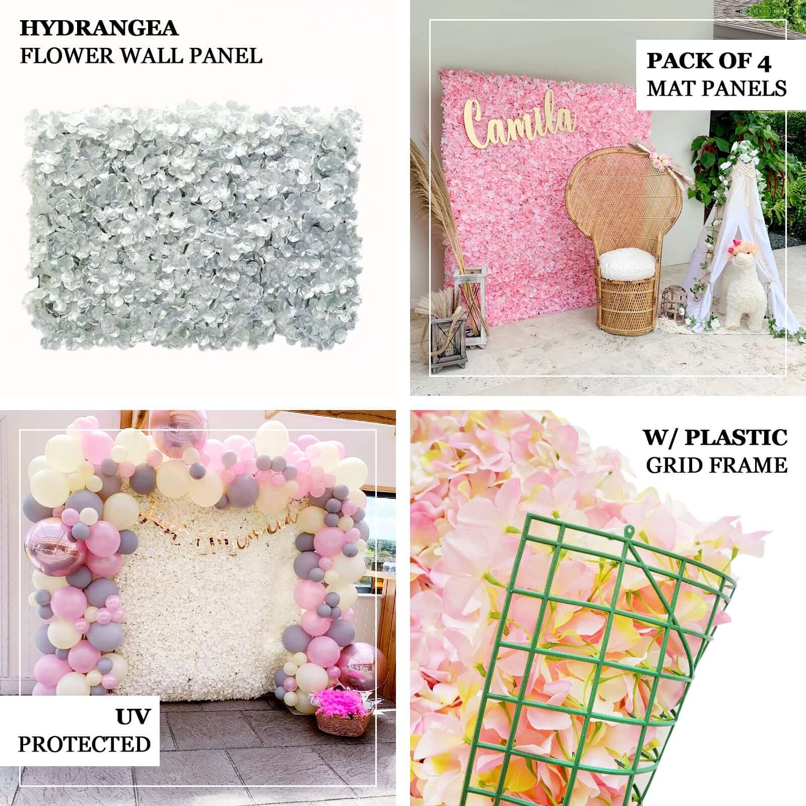 Dusty Rose UV Protected Hydrangea Flower Wall Mat Backdrop - 4 Artificial Panels 11 Sq ft. - Image 4