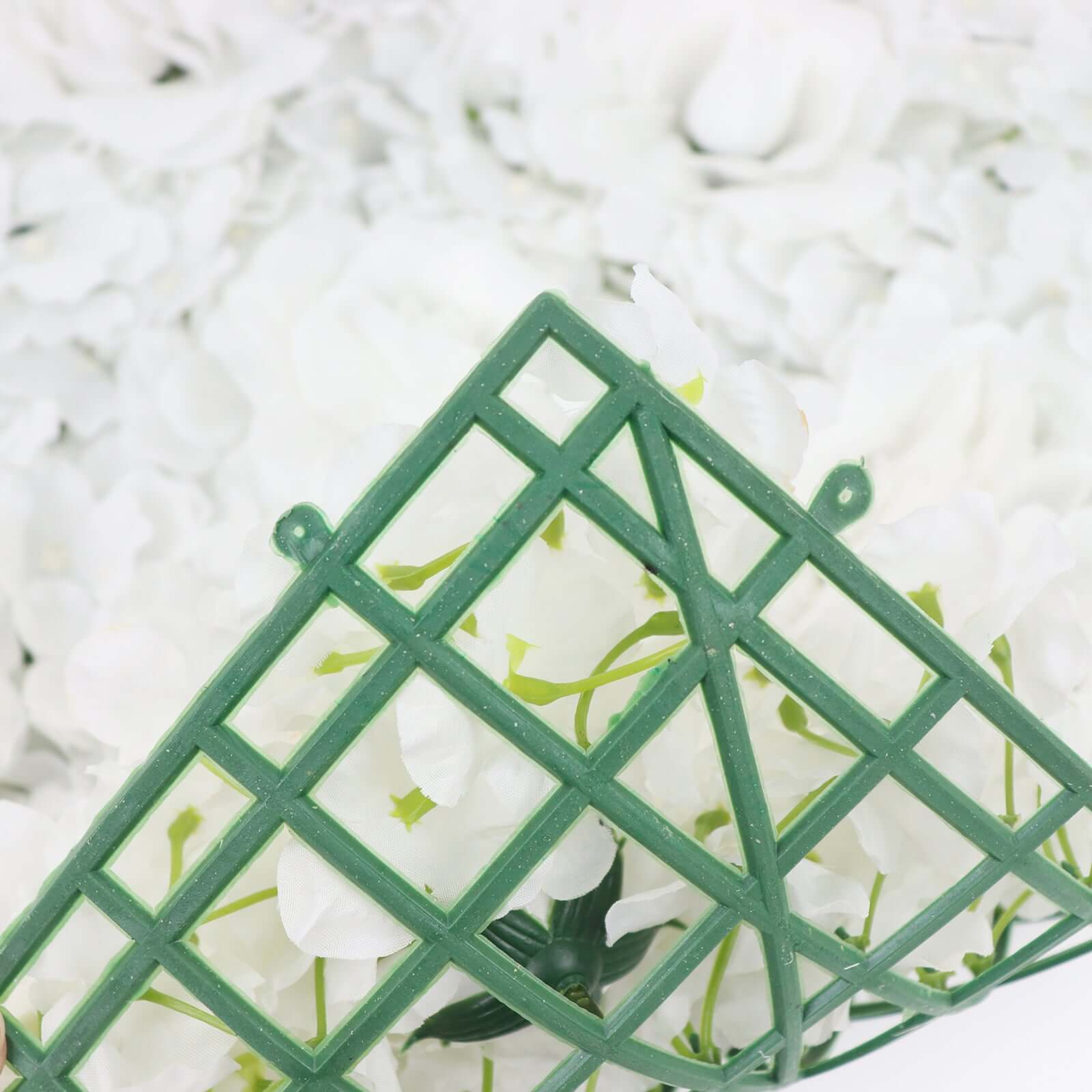White 3D Silk Rose and Hydrangea Flower Wall Mat Backdrop - 4 Artificial Panels 11 Sq ft. - Image 2