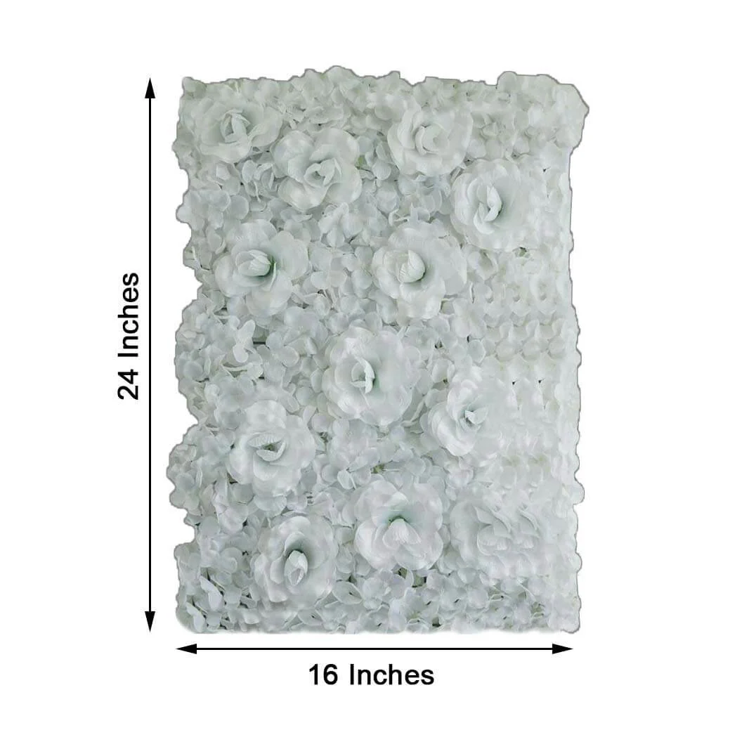 White 3D Silk Rose and Hydrangea Flower Wall Mat Backdrop - 4 Artificial Panels 11 Sq ft. - Image 3