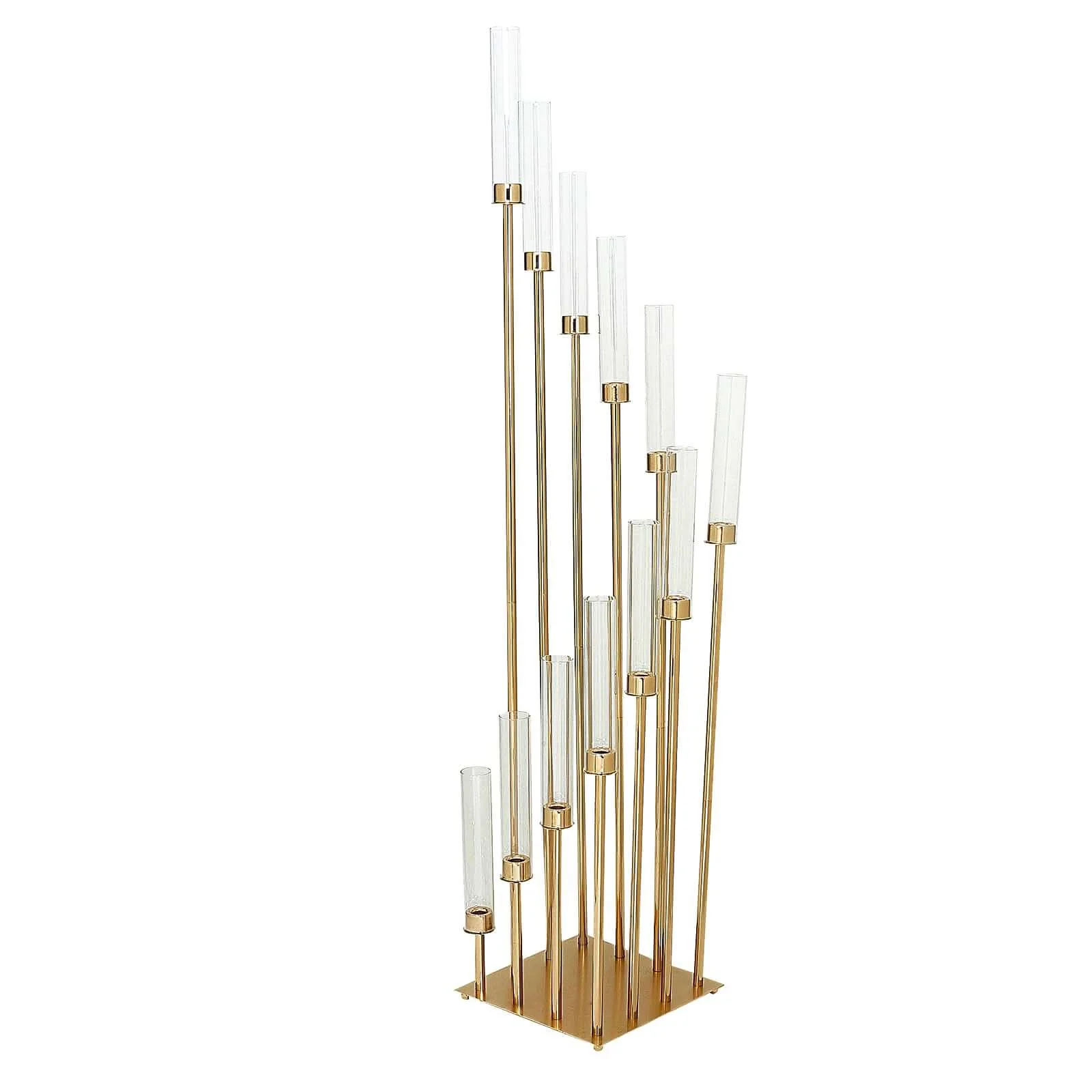 12-Arm Gold Cluster Taper Candle Holder with Clear Glass Shades 57" - Luxurious Large Candle Arrangement for Weddings - Image 8