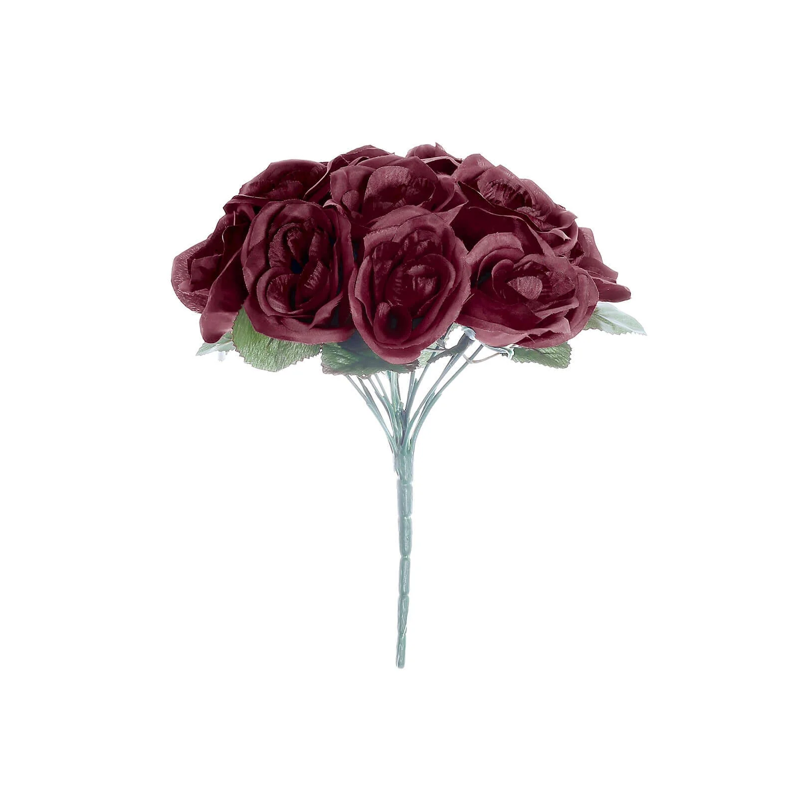 Burgundy Artificial Velvet-Like Fabric Rose Flower Bouquet Bush 12" - Image 6