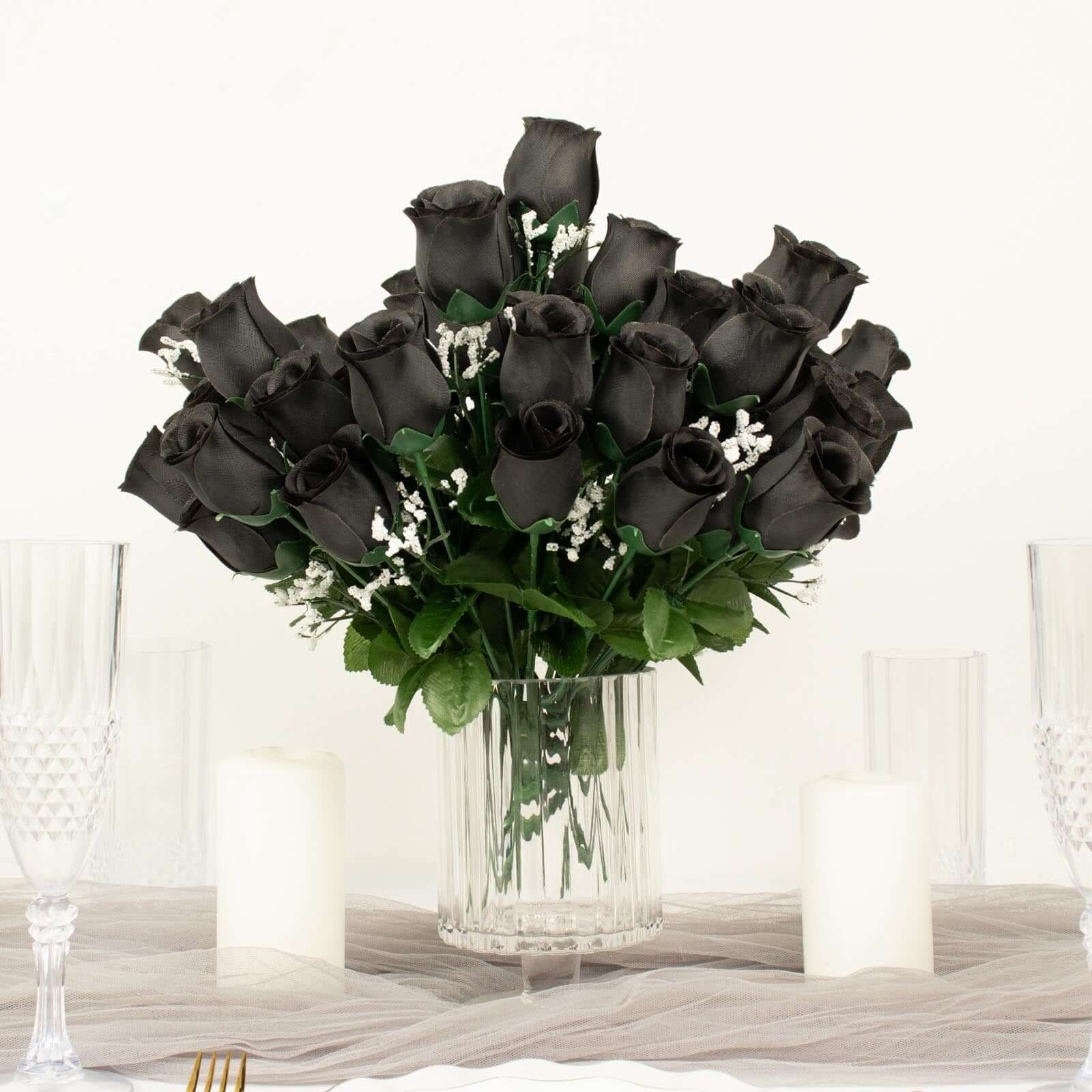 12 Bushes Black Artificial Premium Silk Flower Rose Bud Bouquets - Image 10