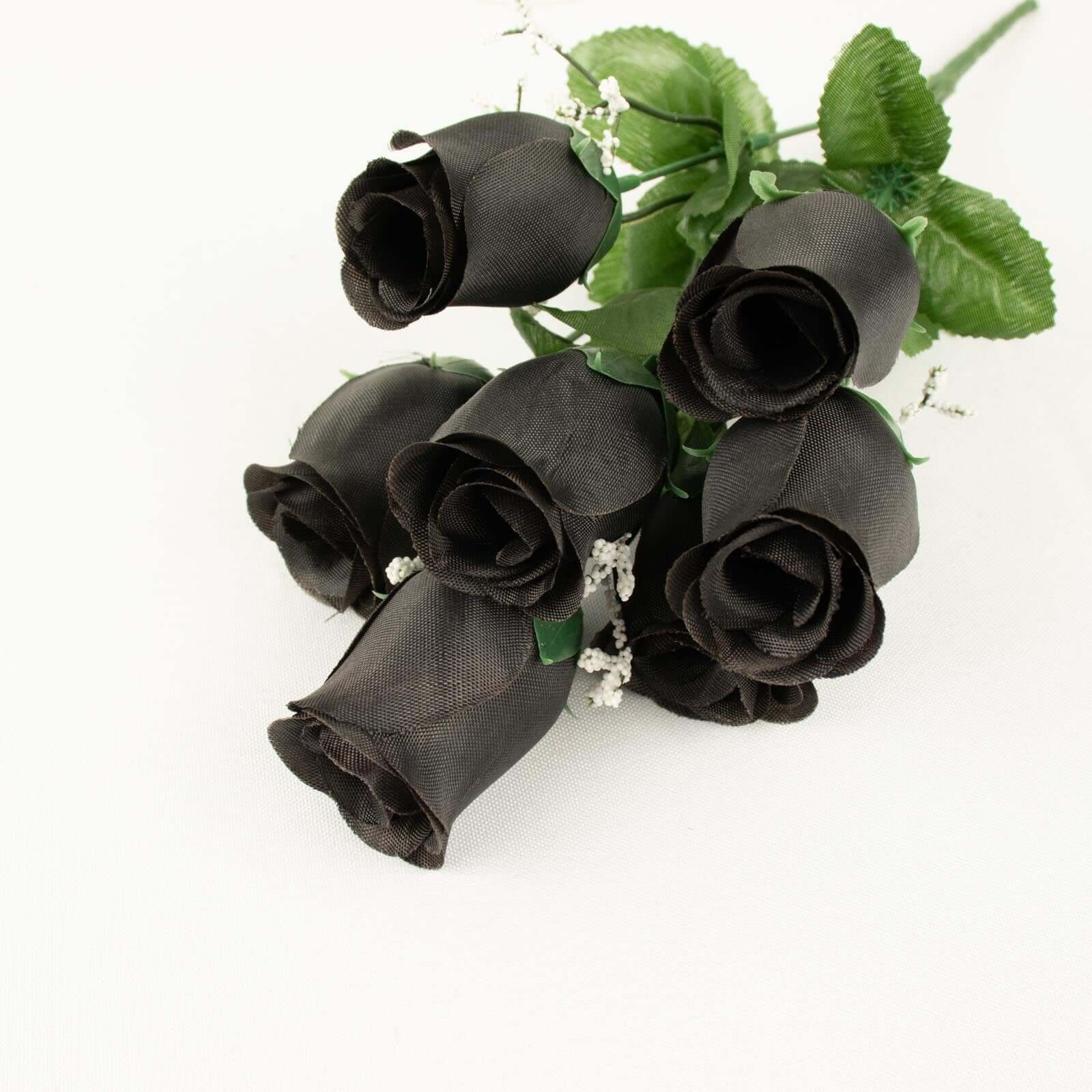 12 Bushes Black Artificial Premium Silk Flower Rose Bud Bouquets - Image 13