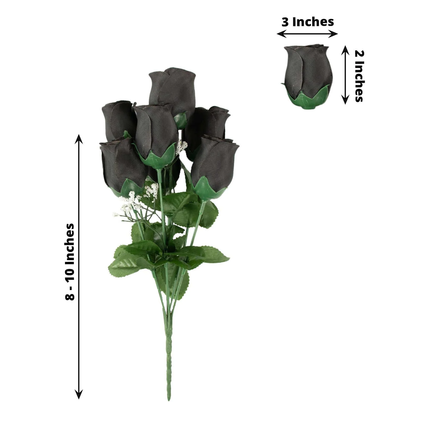 12 Bushes Black Artificial Premium Silk Flower Rose Bud Bouquets - Image 3