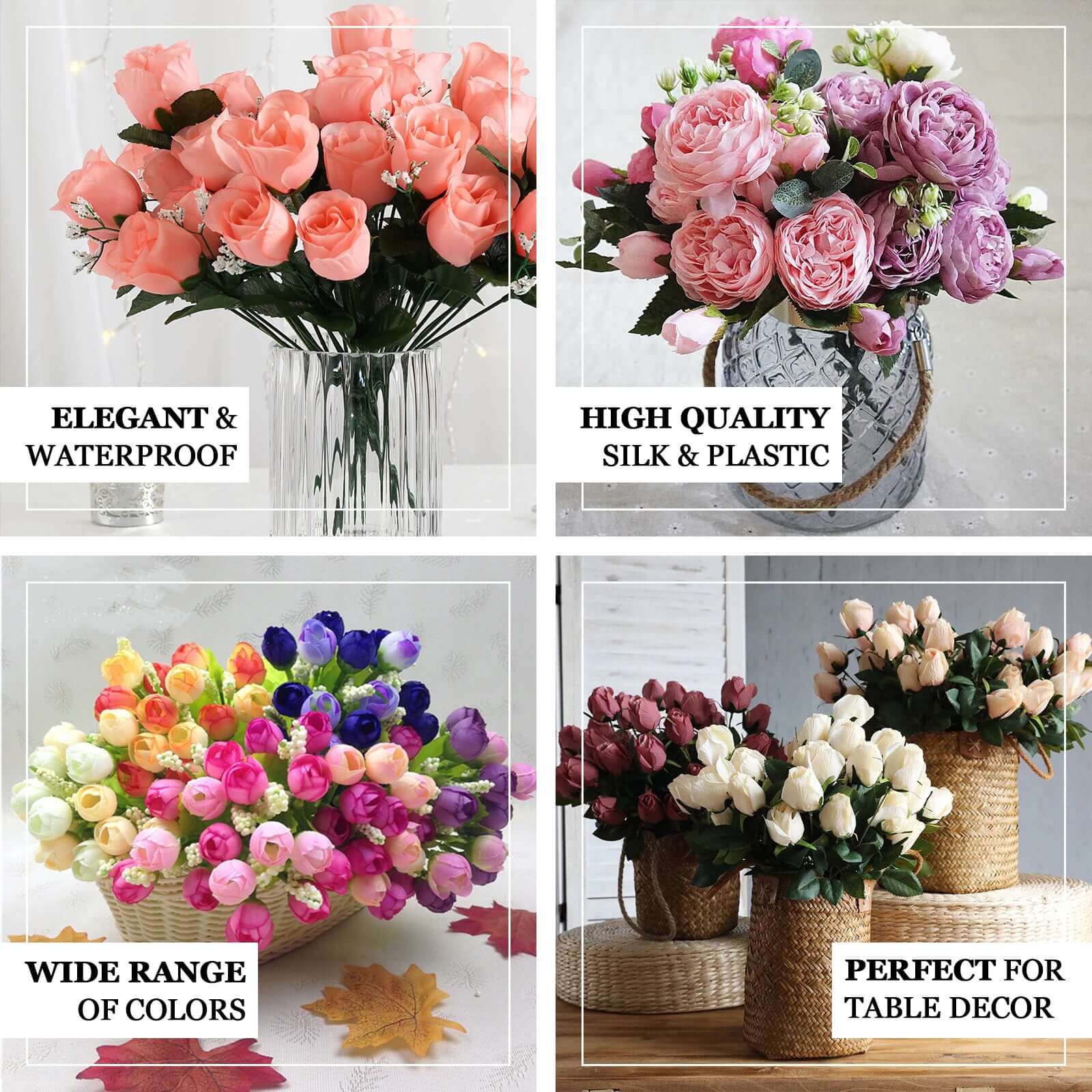 12 Bushes Black Artificial Premium Silk Flower Rose Bud Bouquets - Image 4