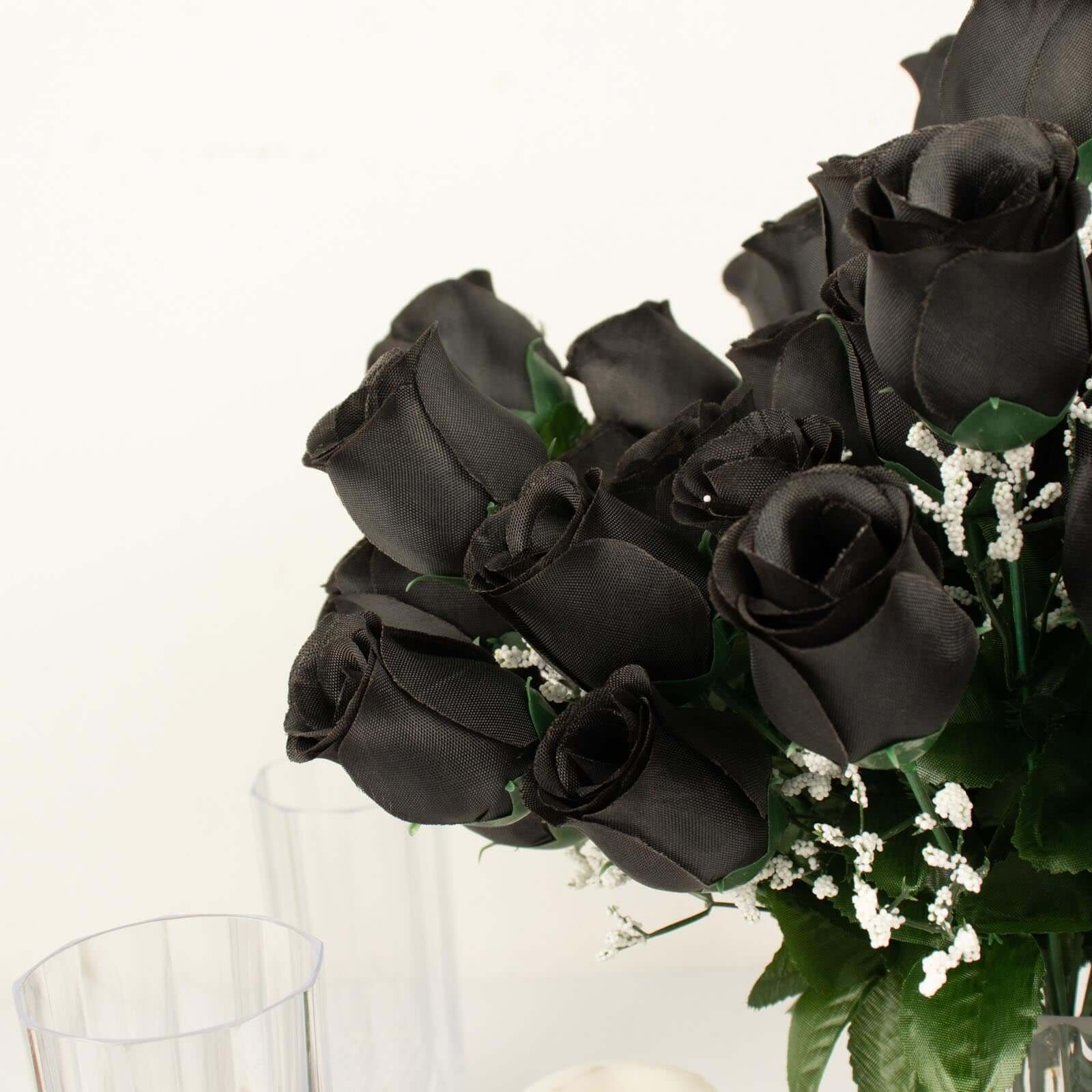 12 Bushes Black Artificial Premium Silk Flower Rose Bud Bouquets - Image 7